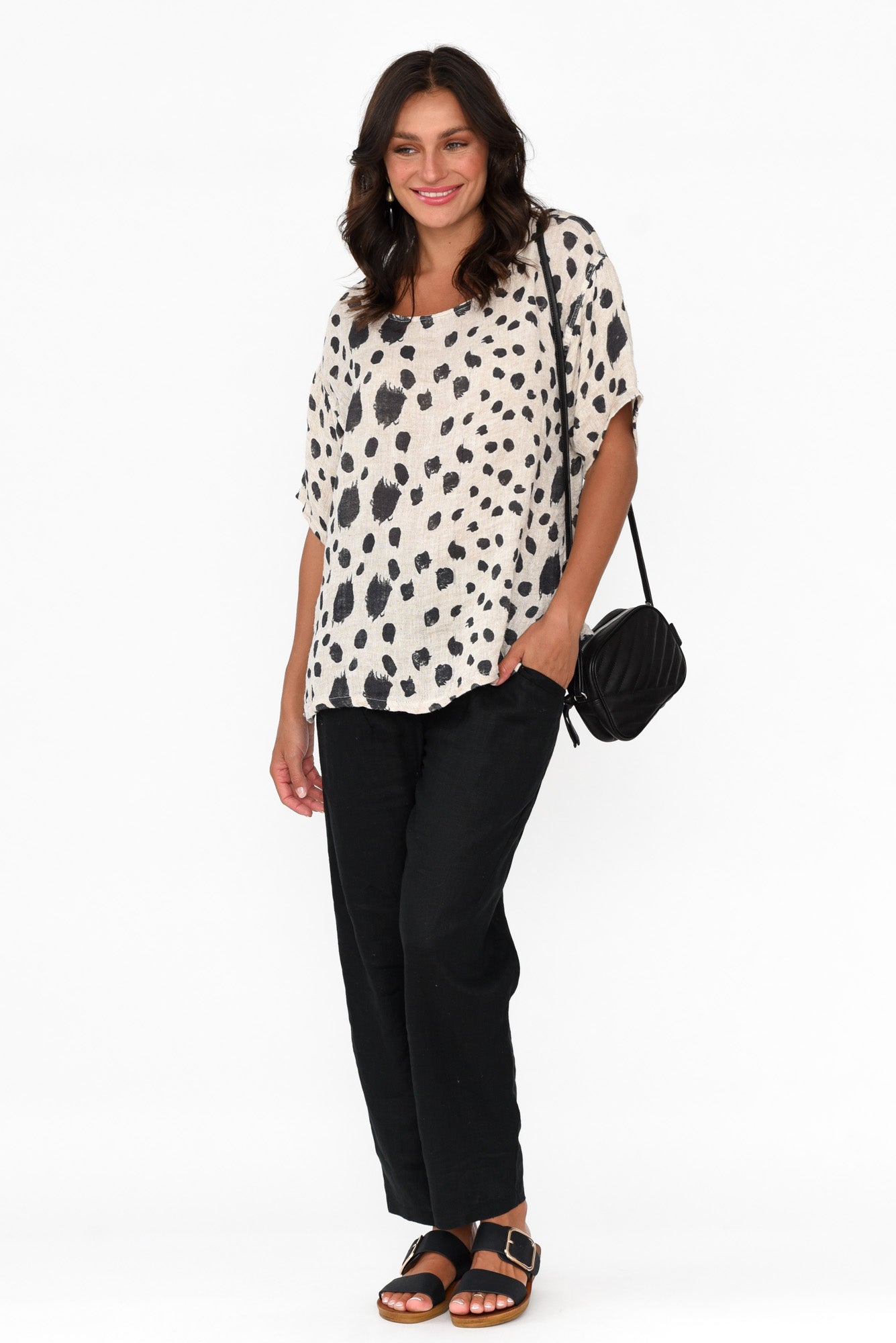 Miko Black Spot Linen Top