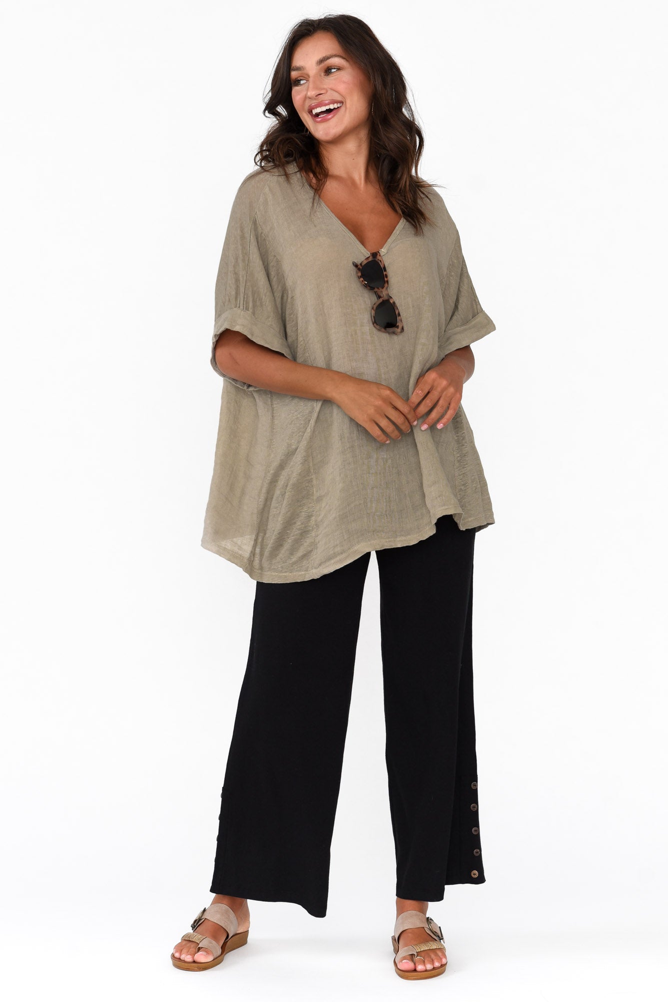 Angelica Black Cotton Shirred Pant