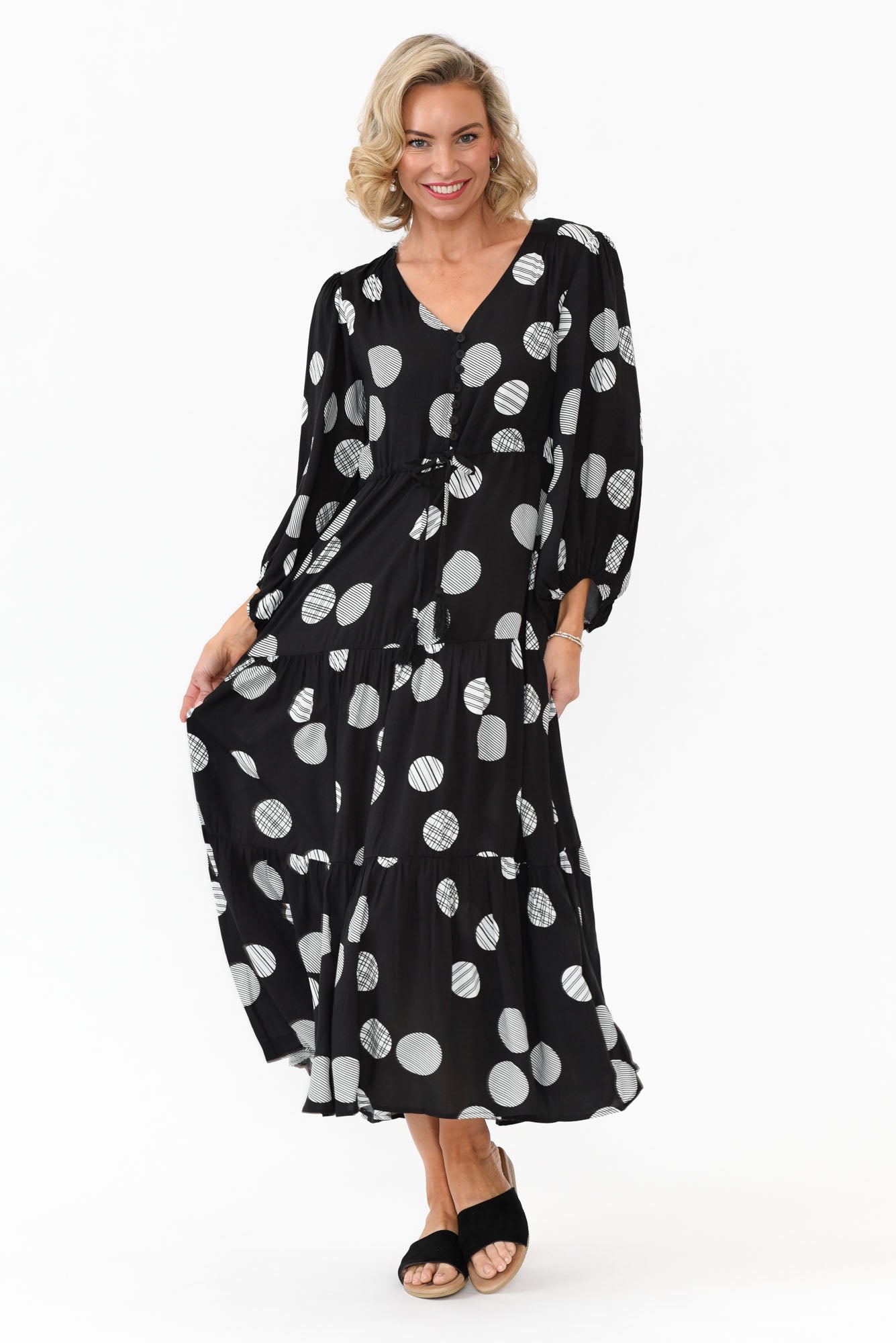 Tierney Black Spot Tassel Tie Dress