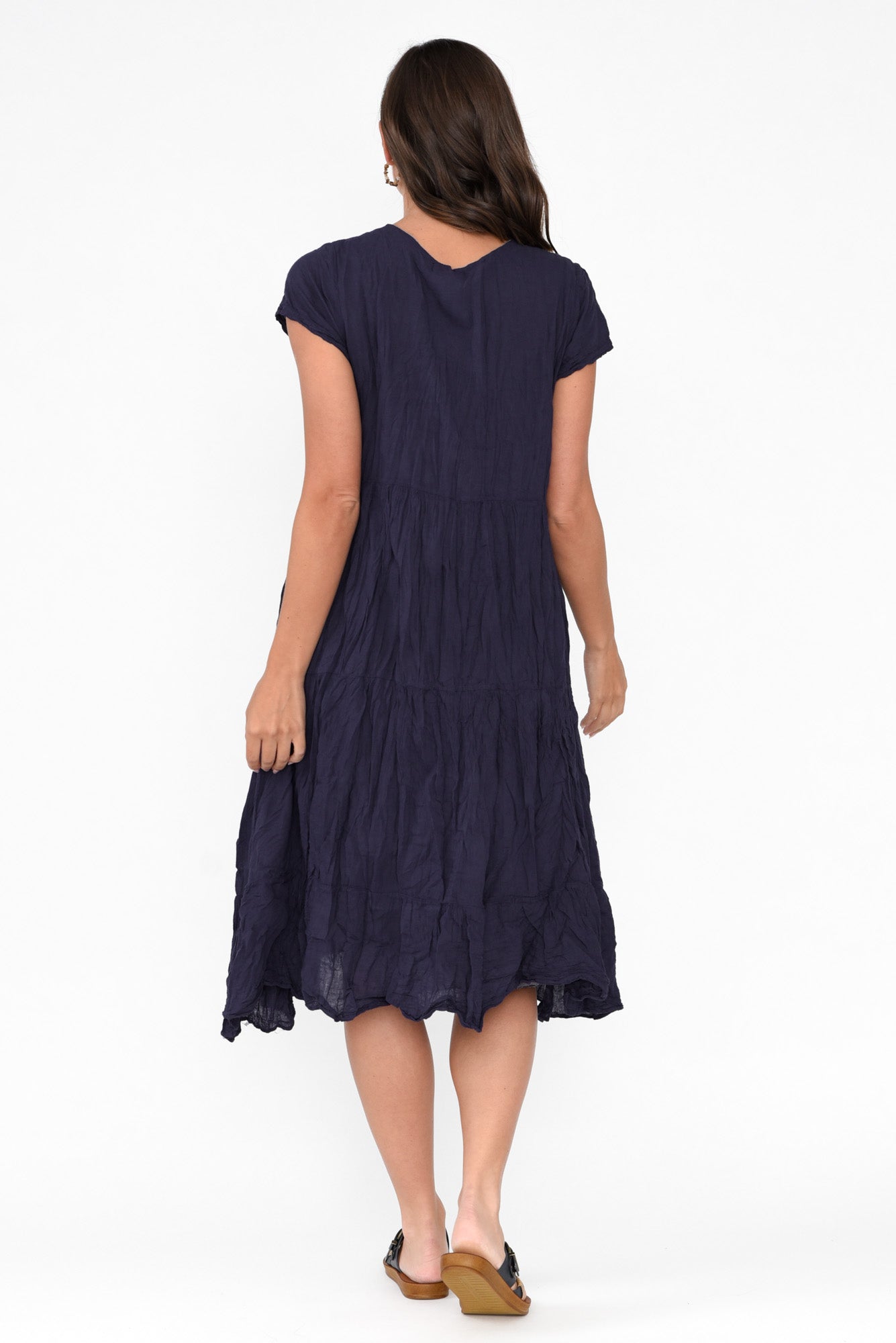Carmen Navy Crinkle Cotton Dress