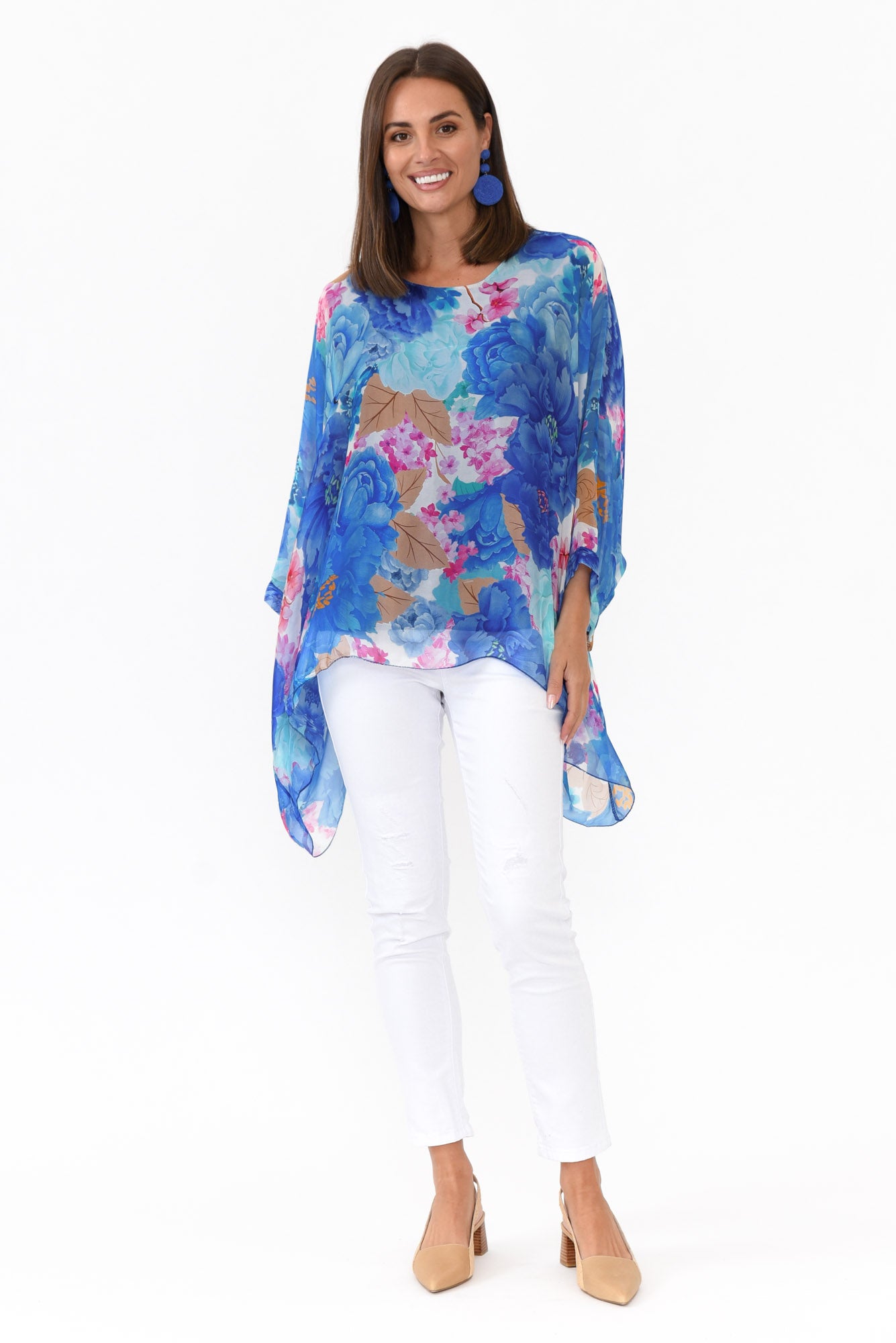 Trevino Cobalt Flower Silk Overlay Top