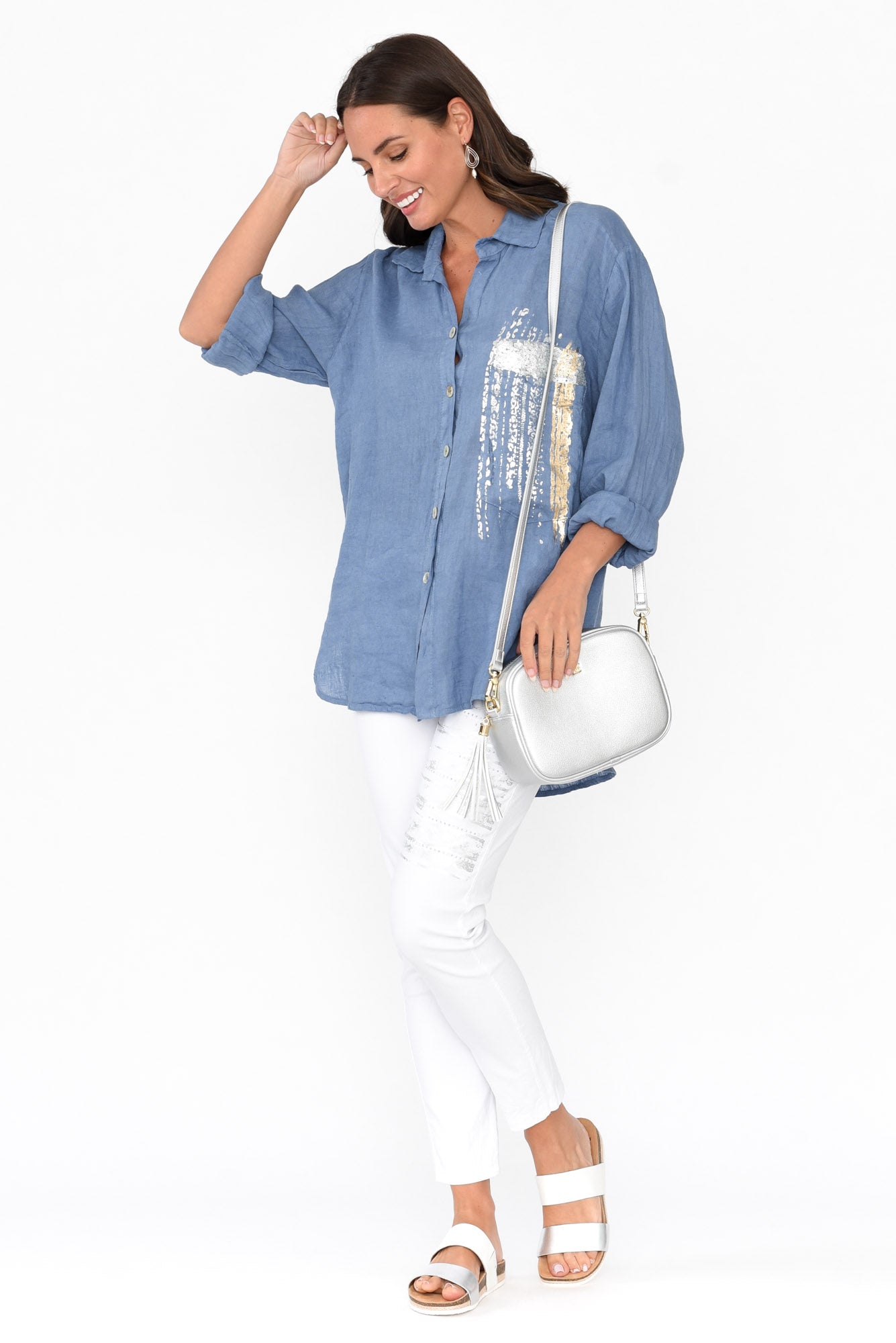 Roda Blue Foil Linen Shirt