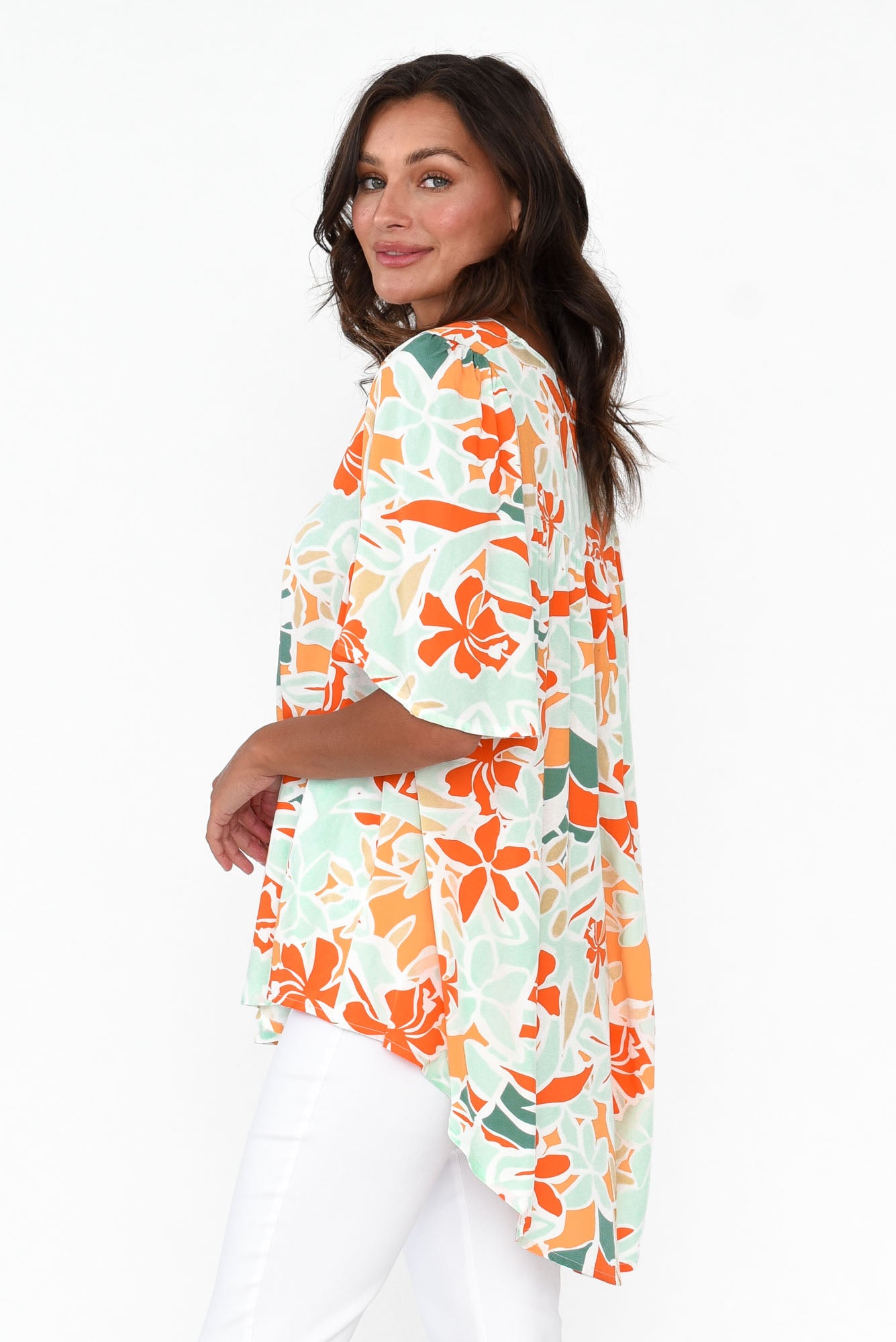Jordyn Orange Garden V Neck Top