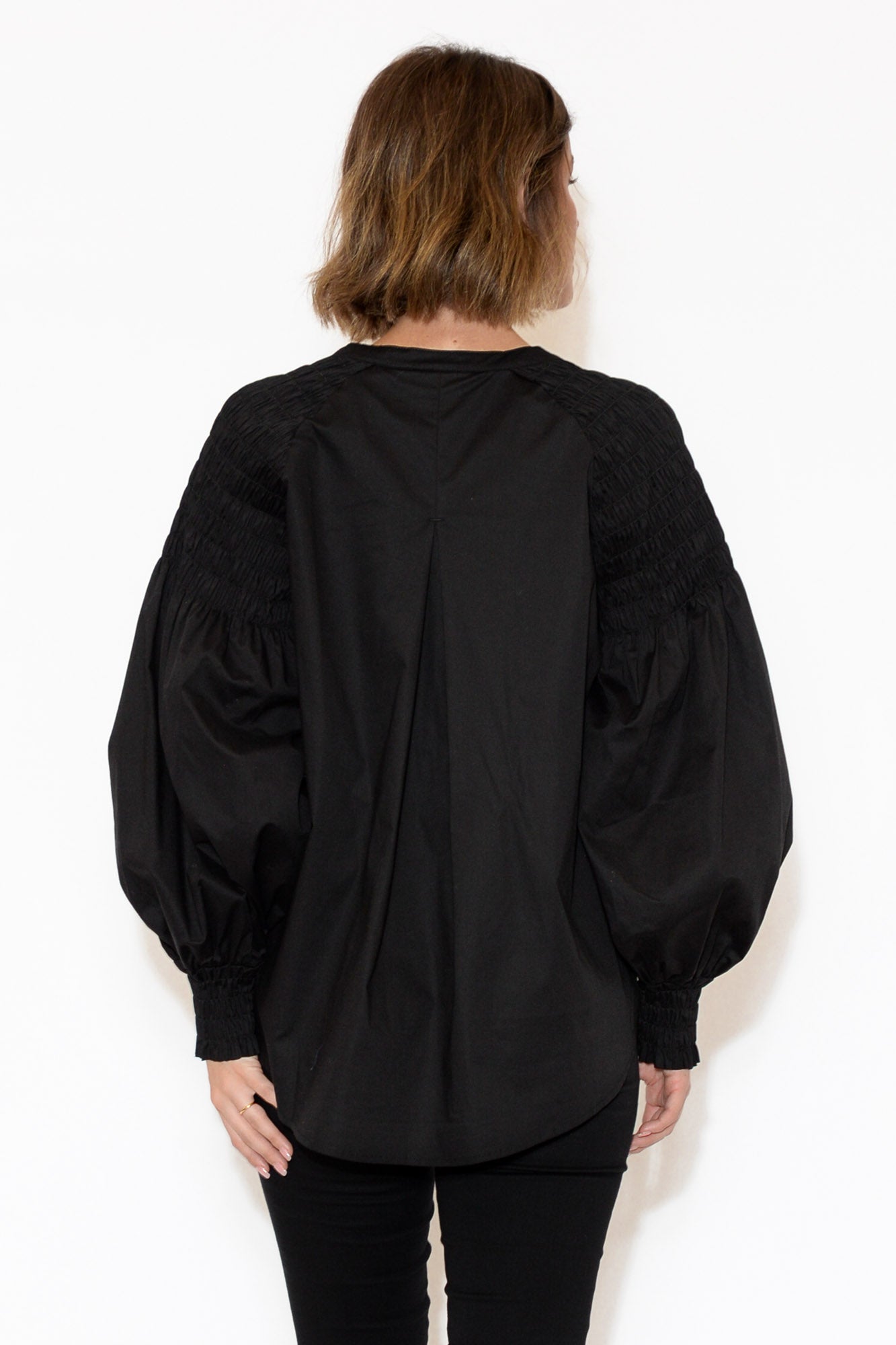 Arlo Black Shirred Cotton Shirt