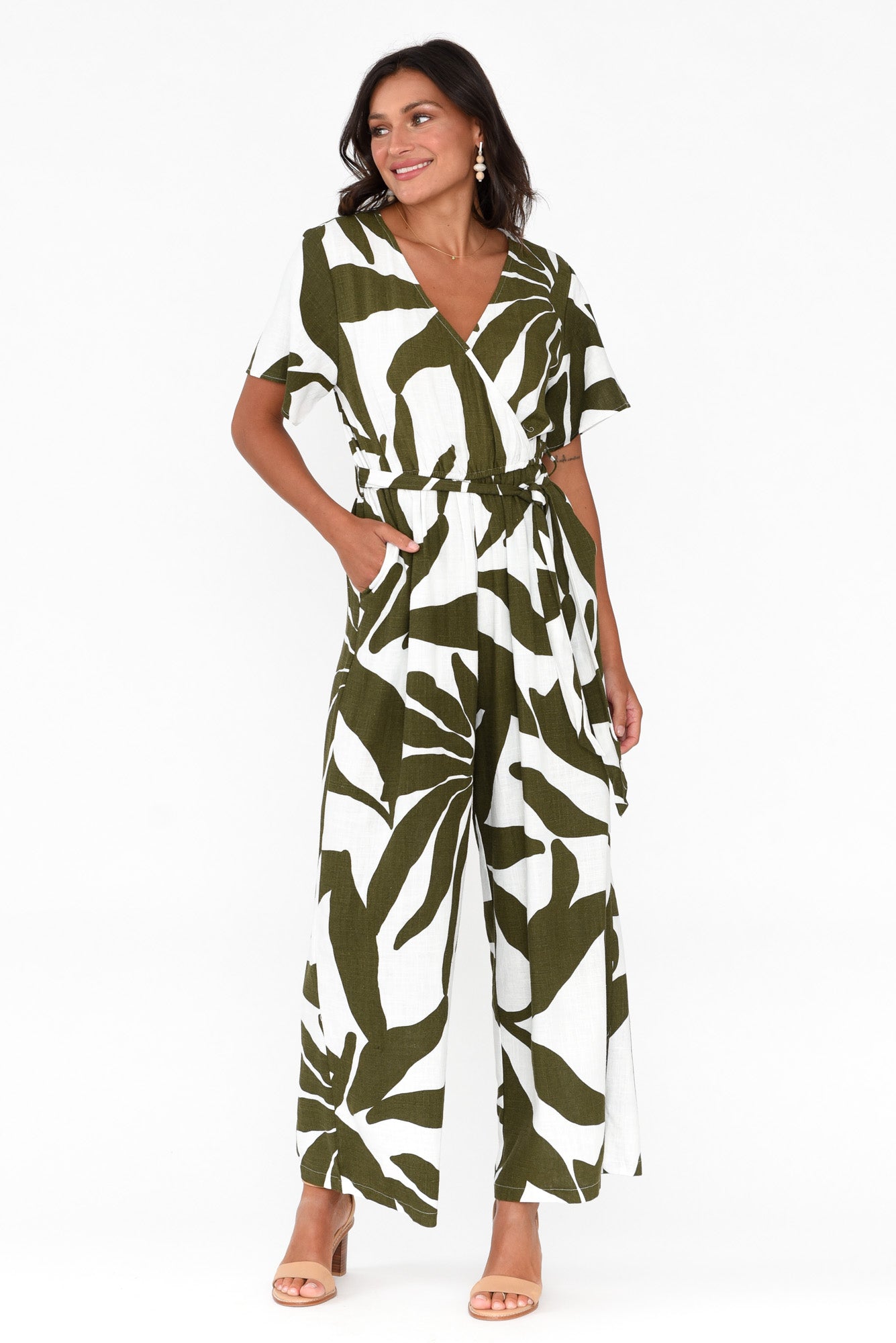 Kenia Green Leaf V Neck Jumpsuit