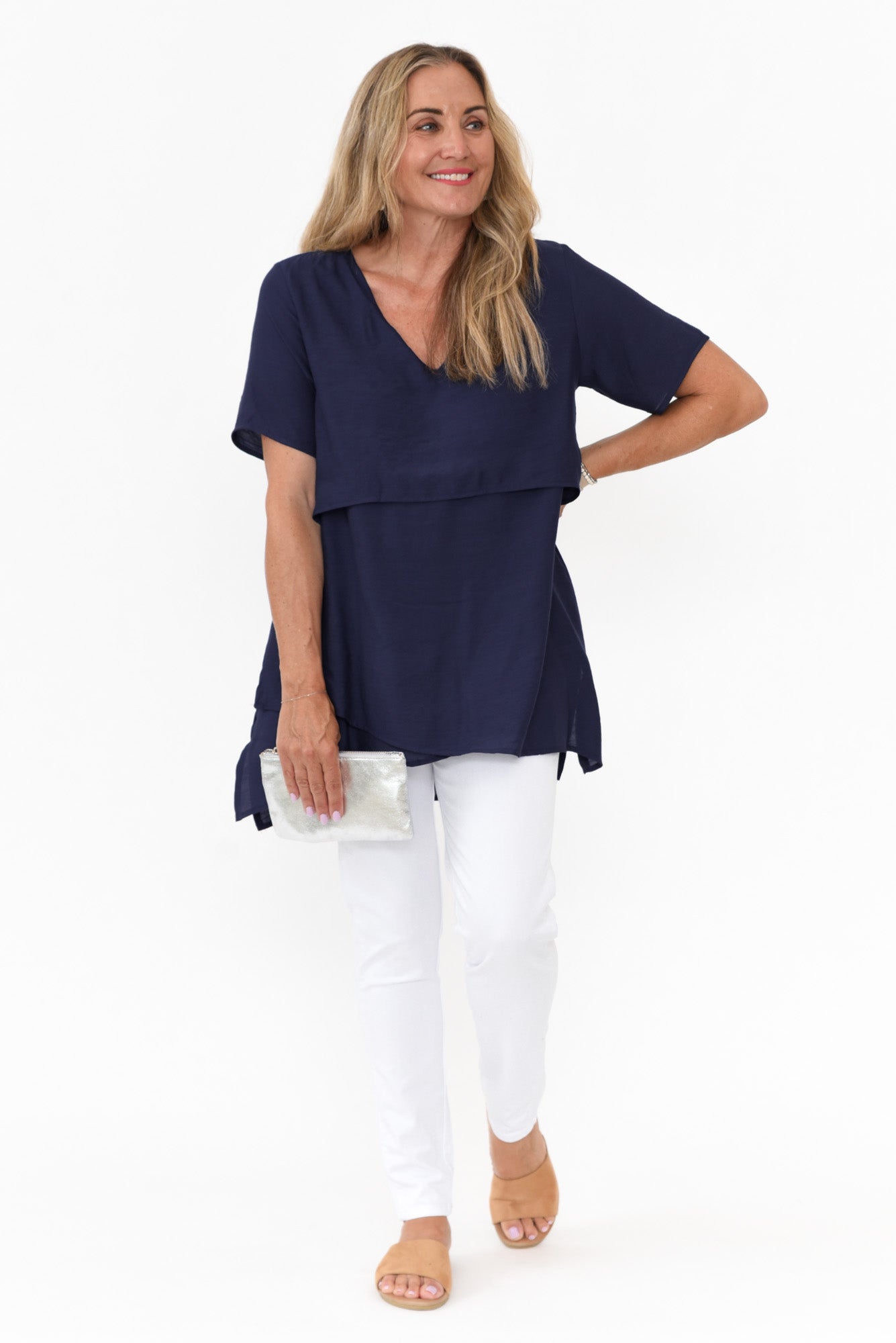 Shoshana Navy Cotton Layered Top