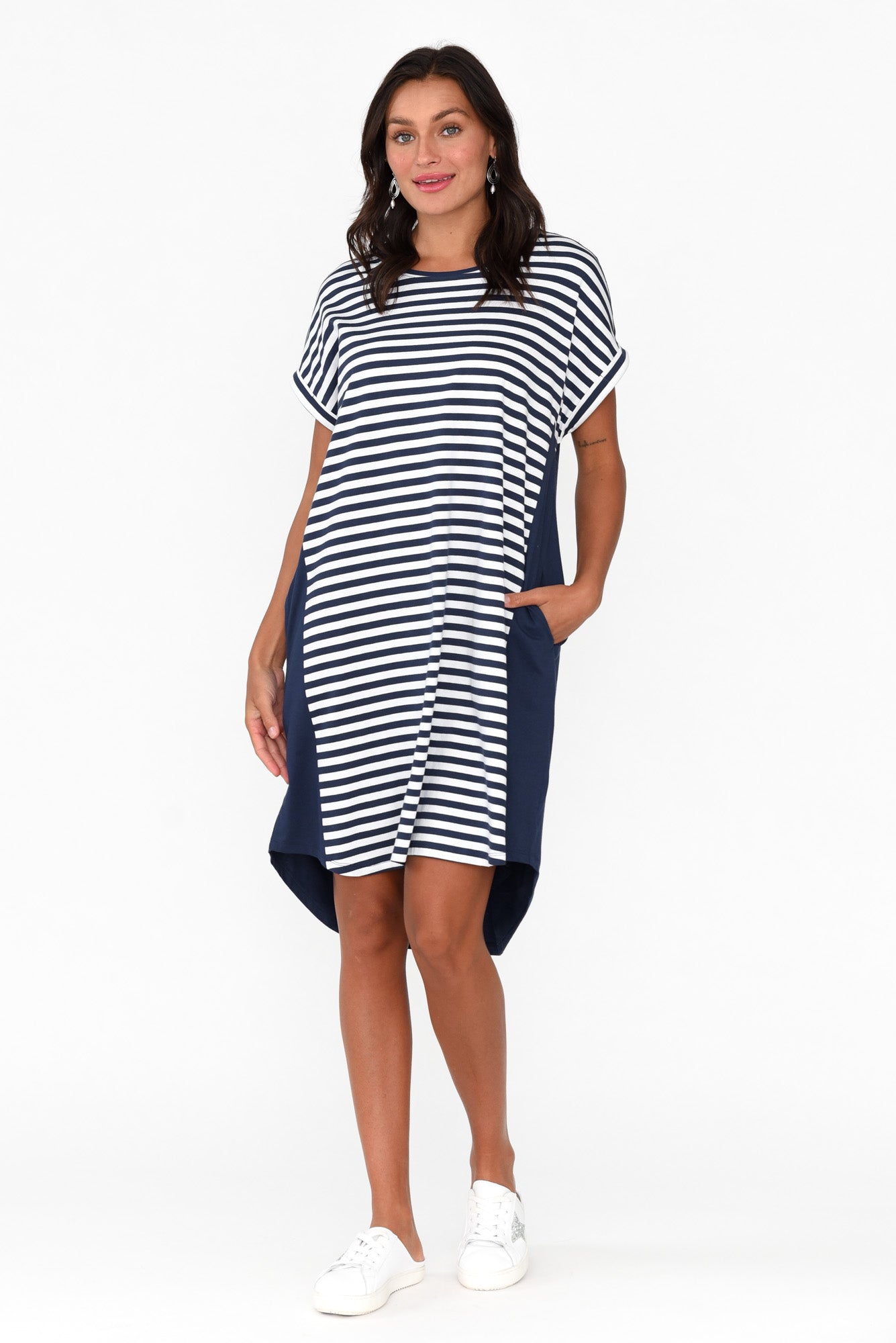 Maxine Navy Stripe Cotton T-Shirt Dress