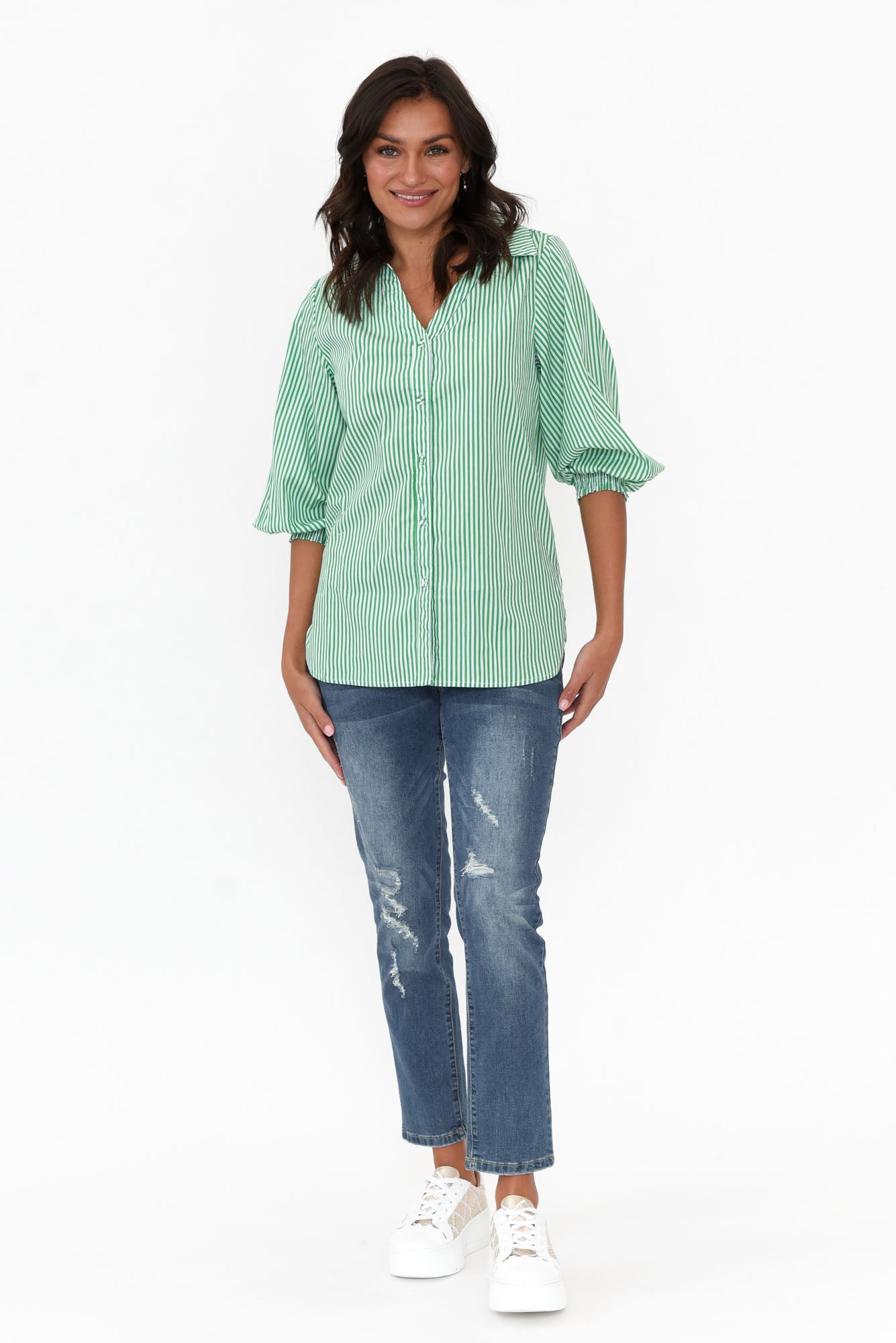 Troy Green Stripe Cotton Shirt