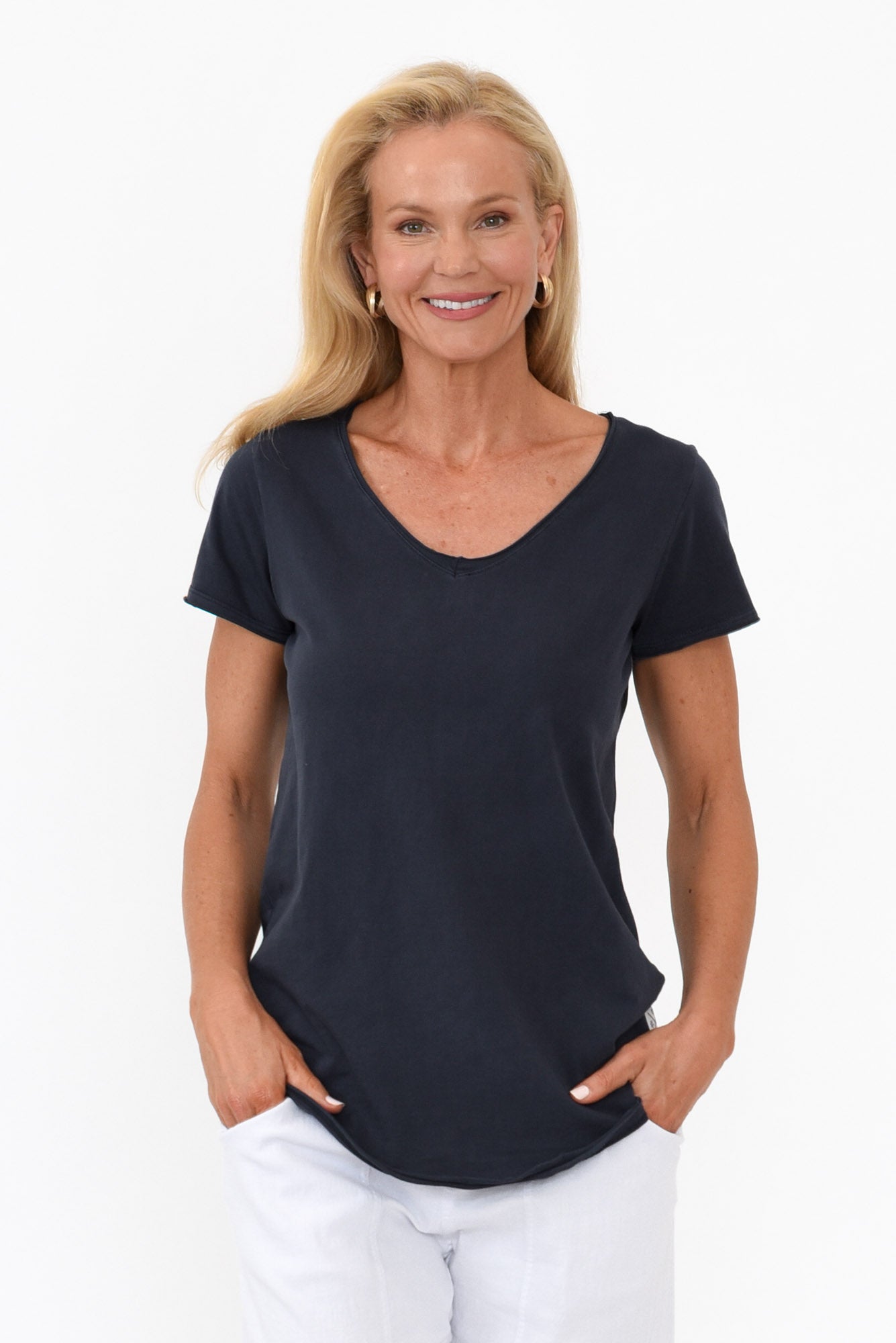 Navy Cotton Fundamental Vee Tee