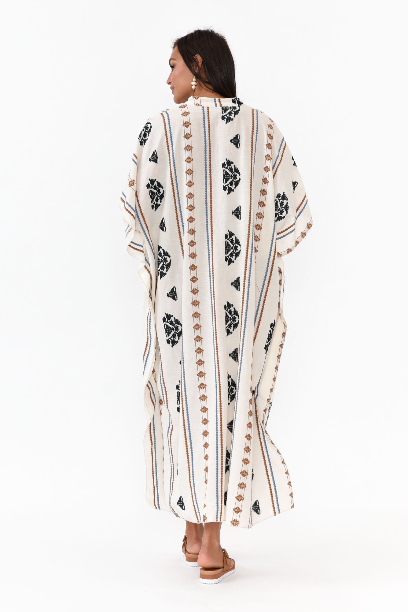 Higgins White Embroidered Cotton Kaftan