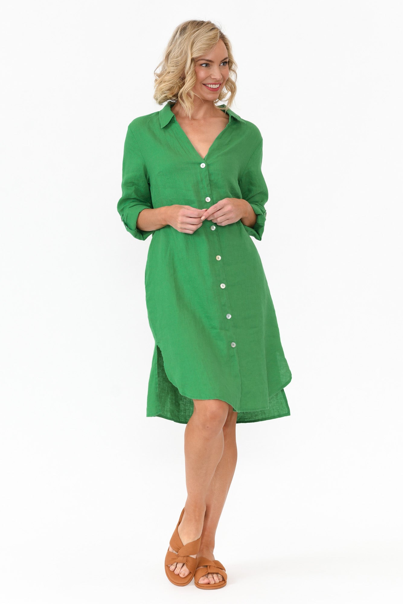 Dakota Green Linen Shirt Dress