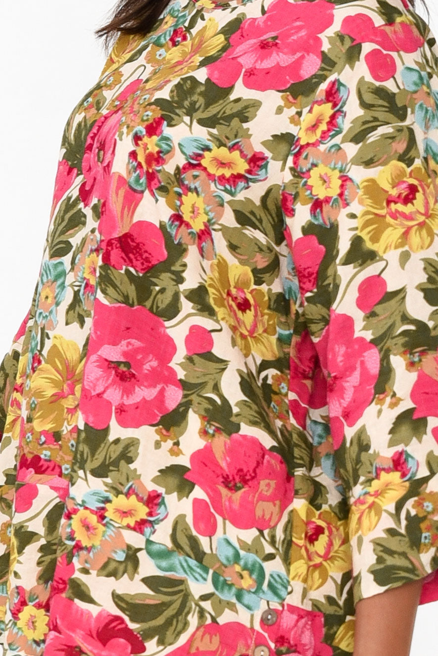 Stormy Pink Floral Cotton Blend Top