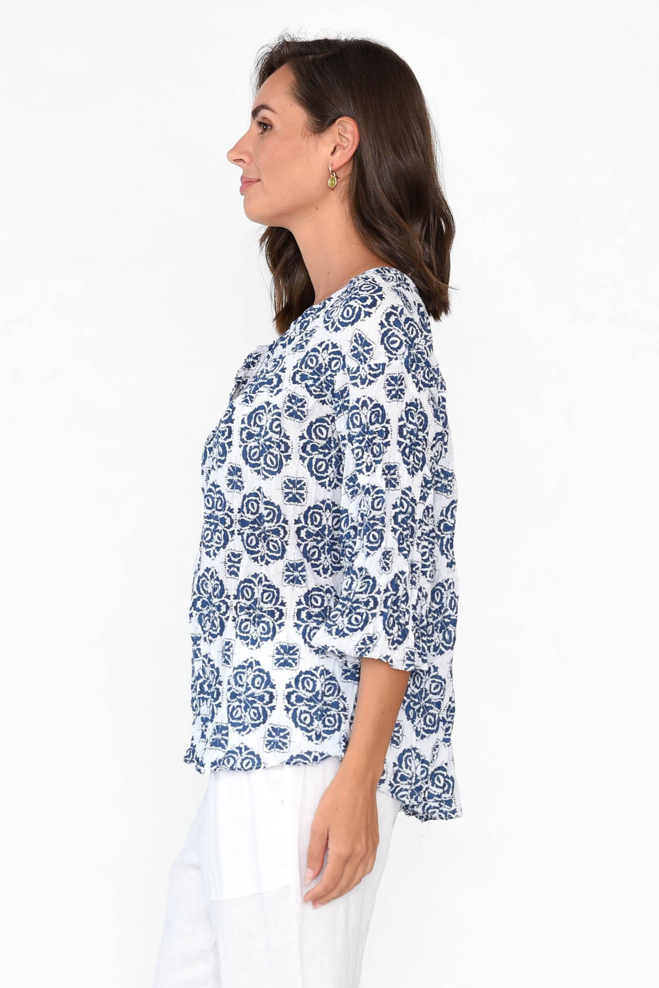 Blaise Navy Fiesta Cotton Button Top