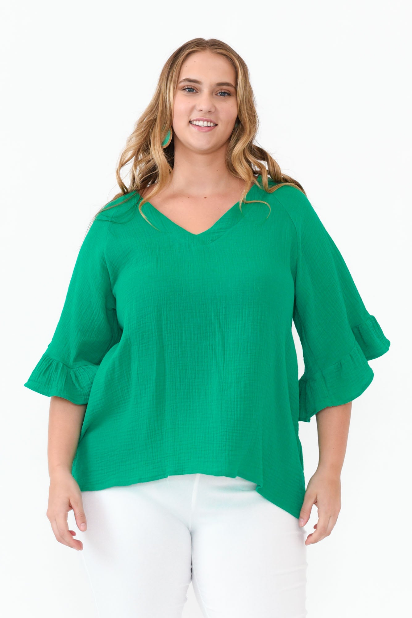 Corey Green Crinkle Cotton Frill Top