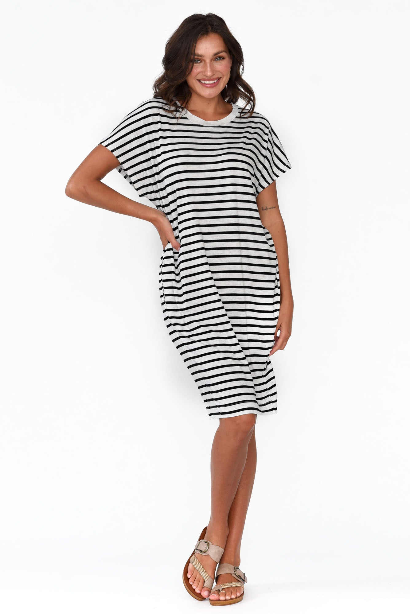 Nicks Grey Stripe Bamboo Tee Dress