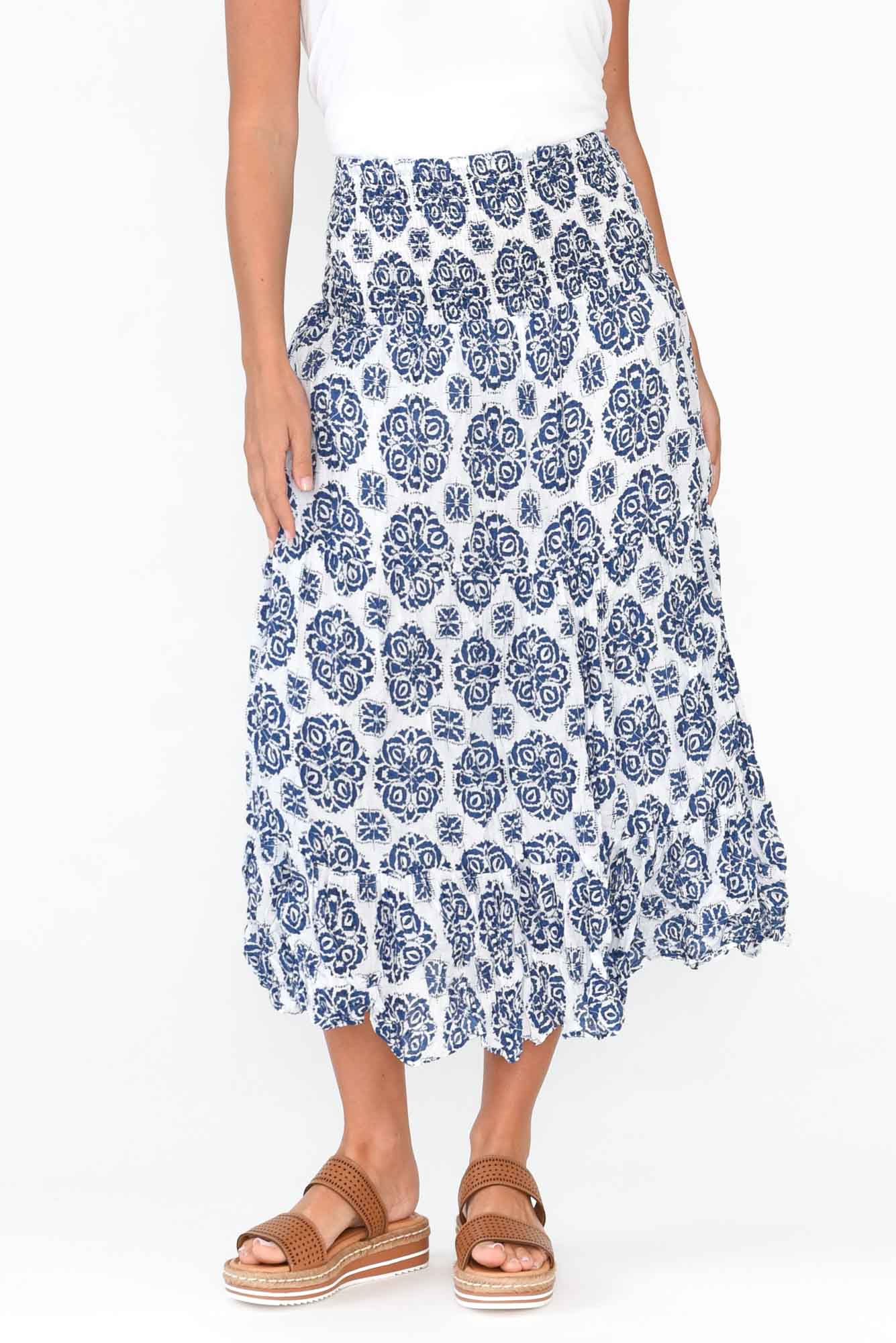 Jude Navy Fiesta Crinkle Cotton Skirt