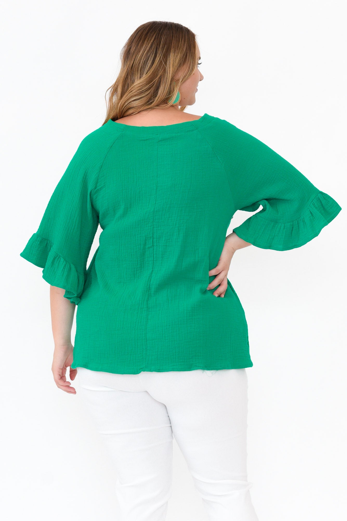 Corey Green Crinkle Cotton Frill Top