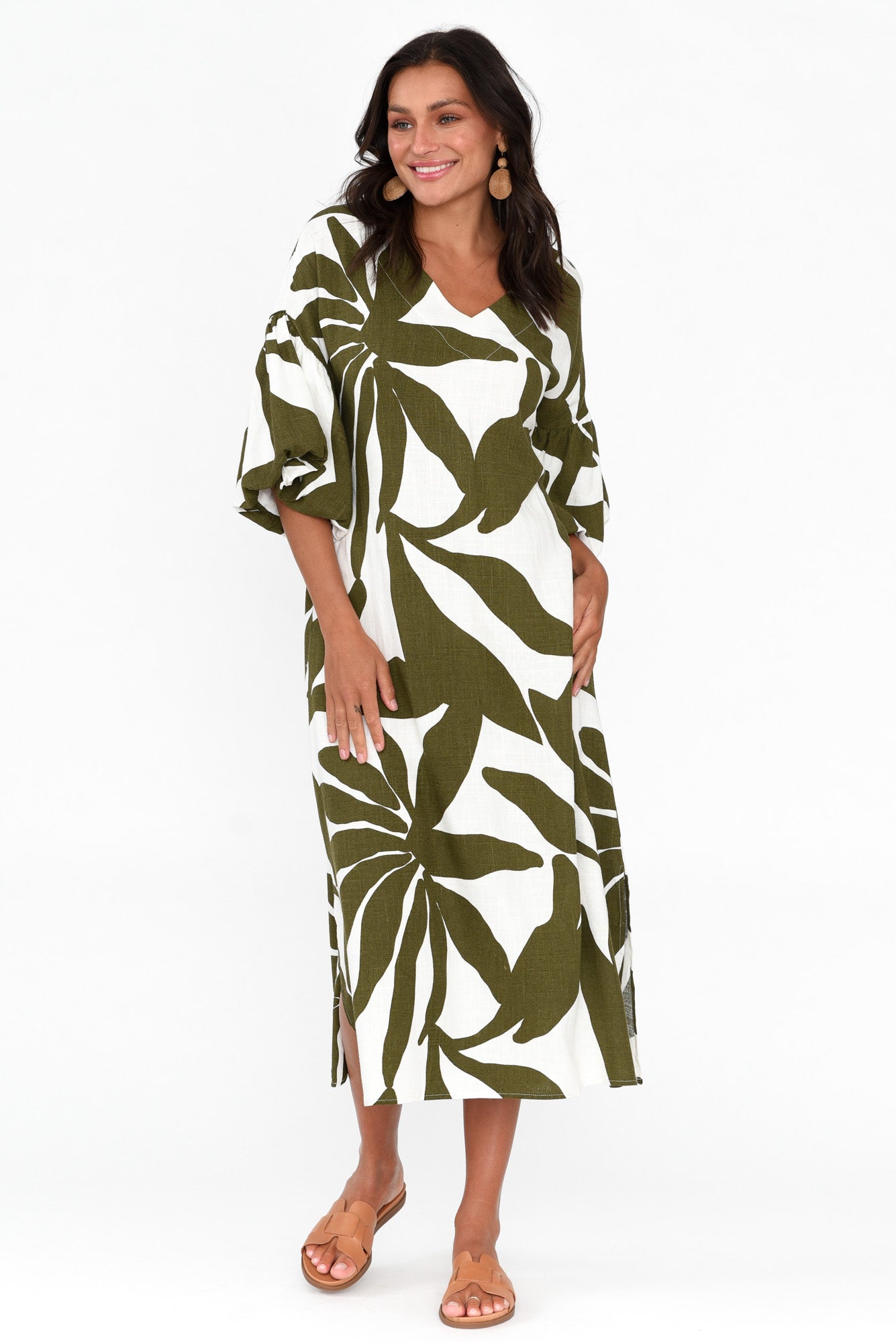 Lotte Green Leaf Puff Sleeve Dress