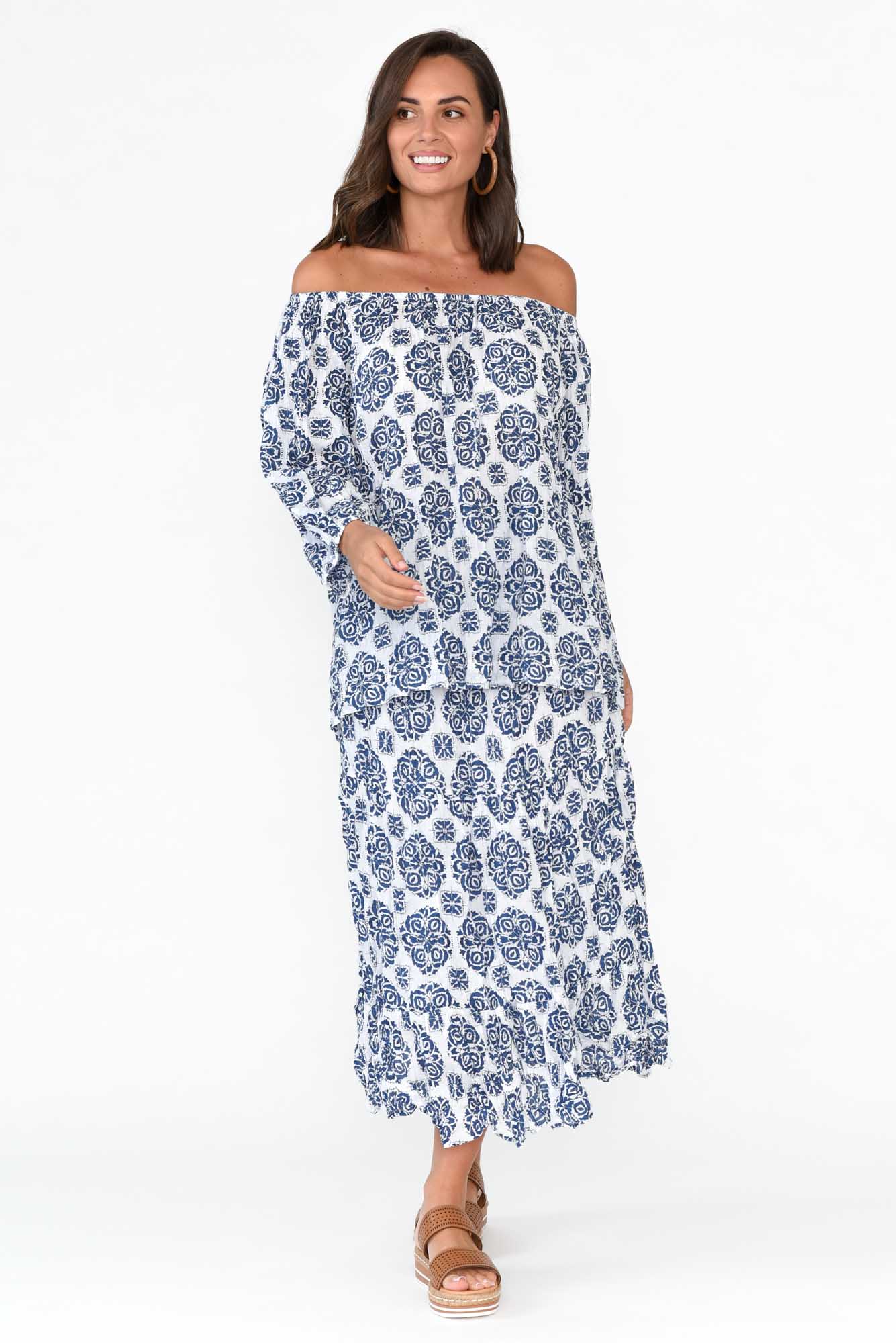Jude Navy Fiesta Crinkle Cotton Skirt