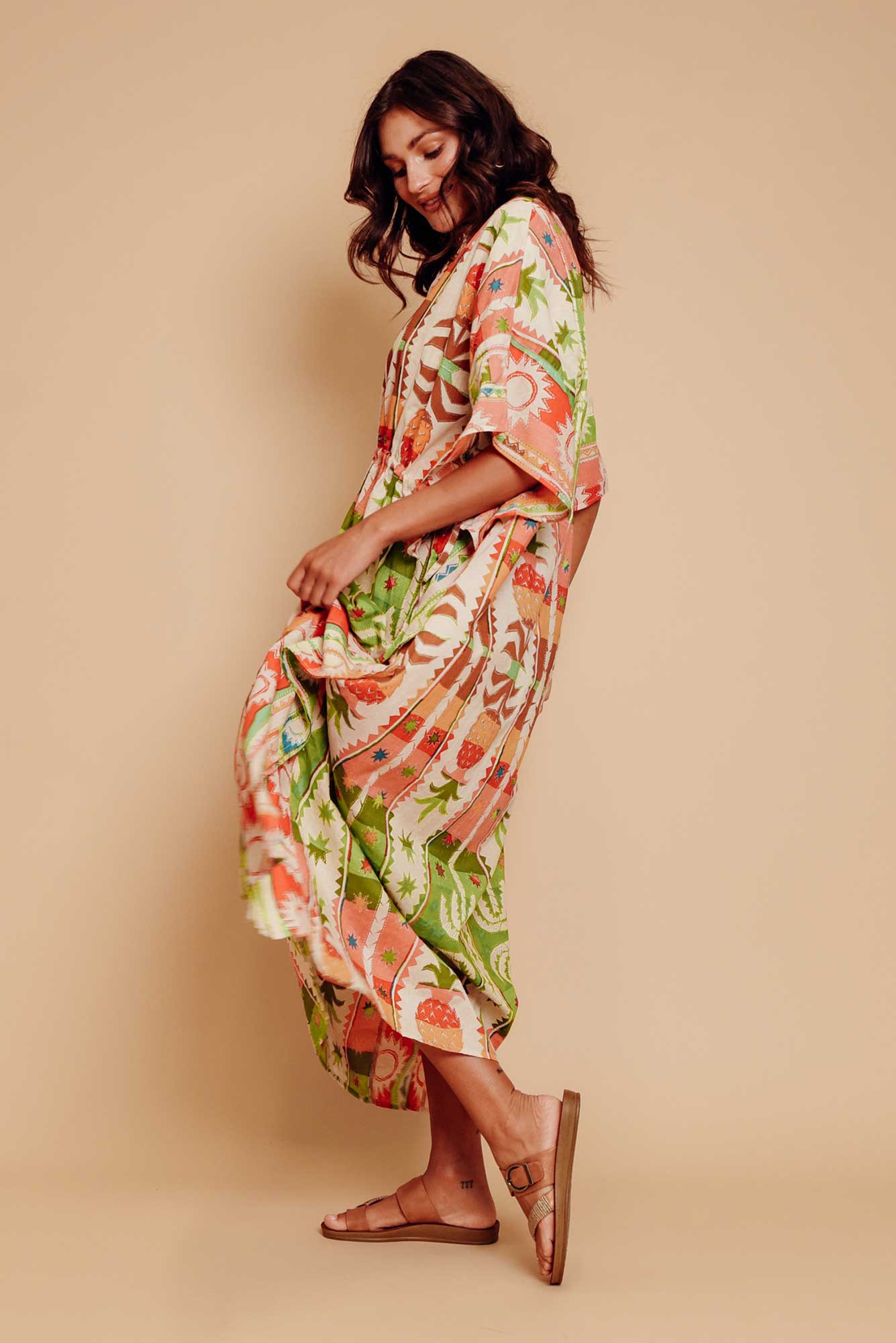 Chico Tropical Cotton Drawstring Kaftan
