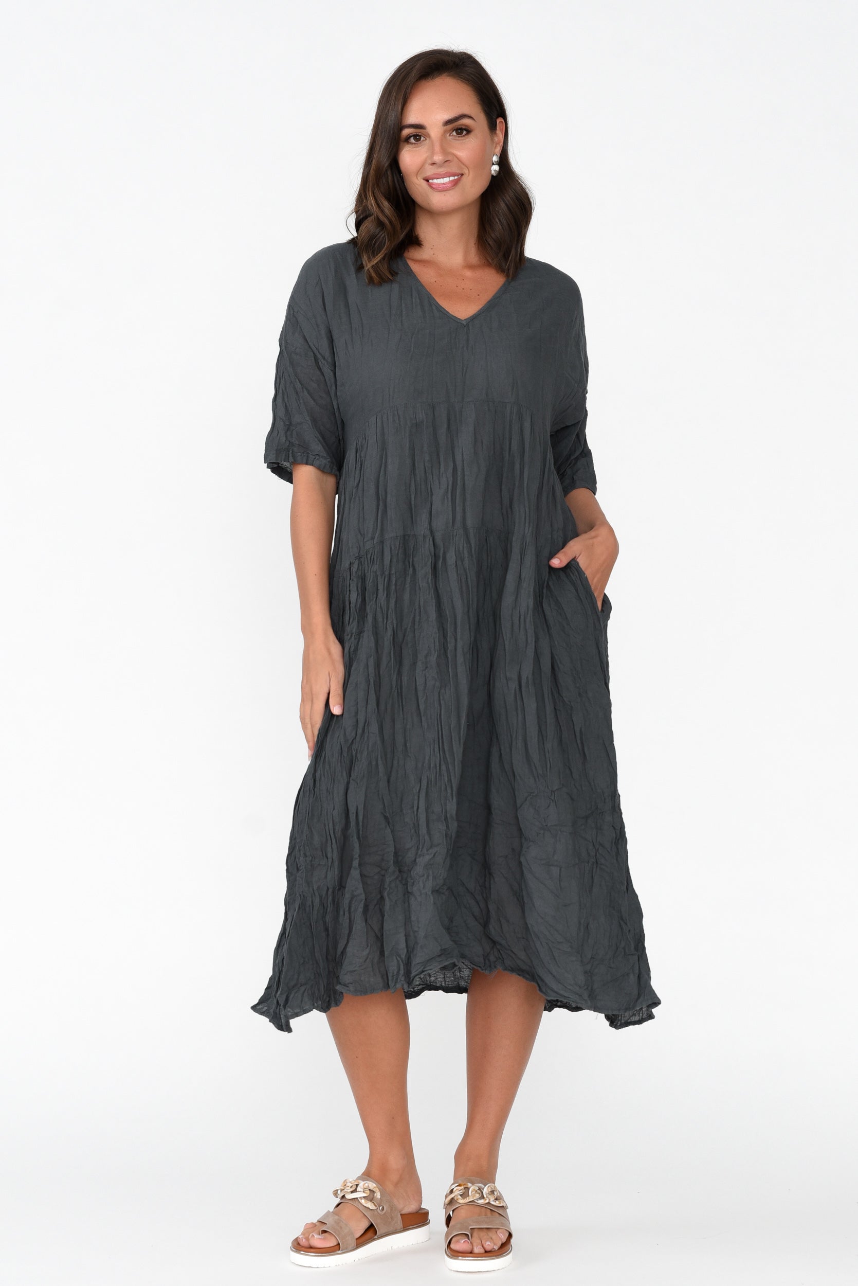 Embry Ash Grey Crinkle Cotton Dress