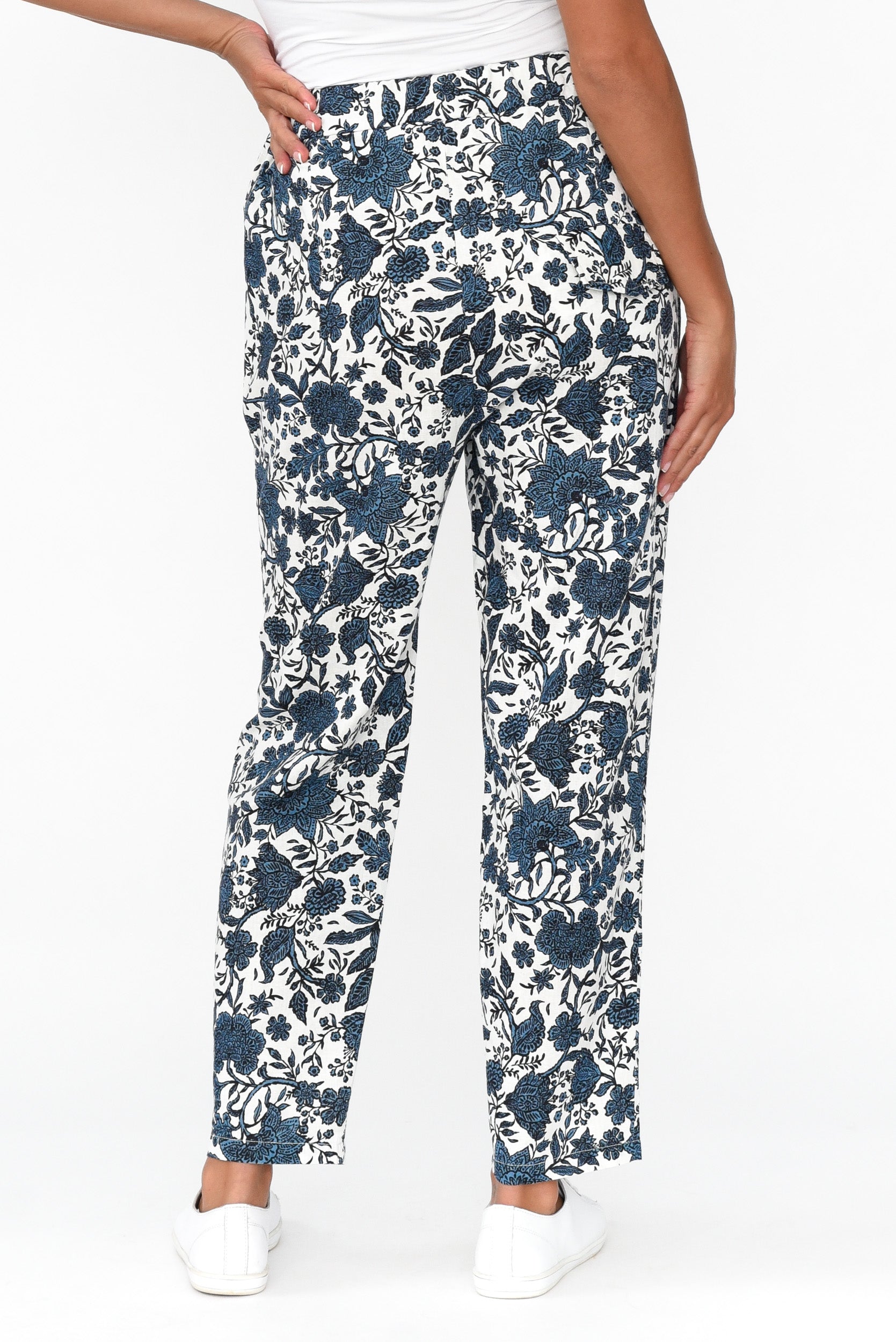 Fritz Navy Floral Linen Pant