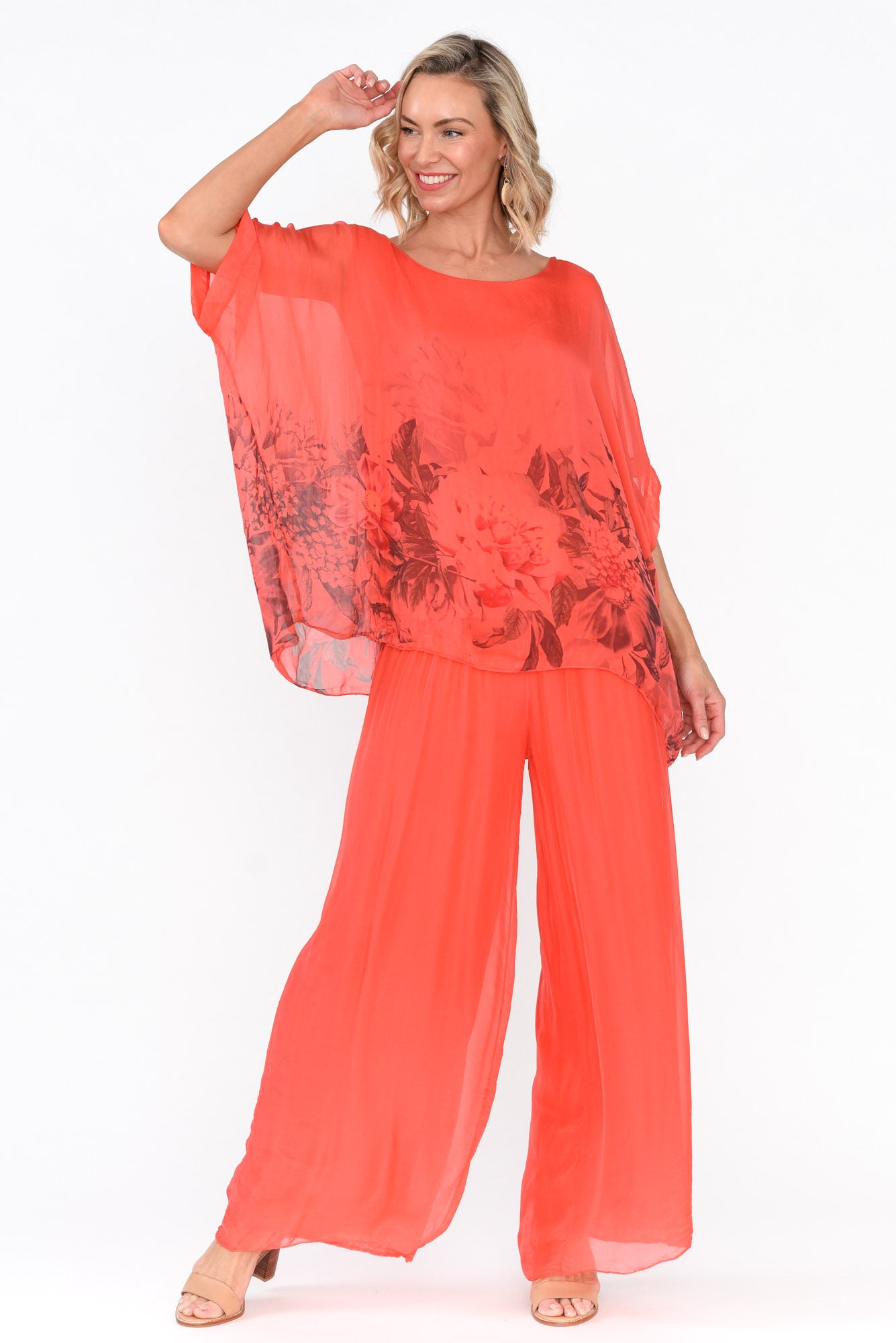 Vernon Coral Silk Wide Leg Pant