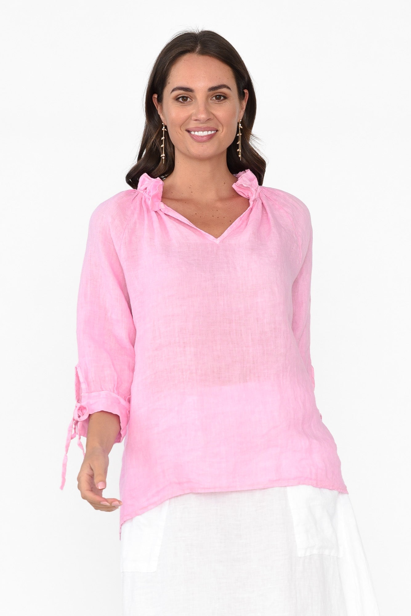Francisco Pink Linen Frill Top