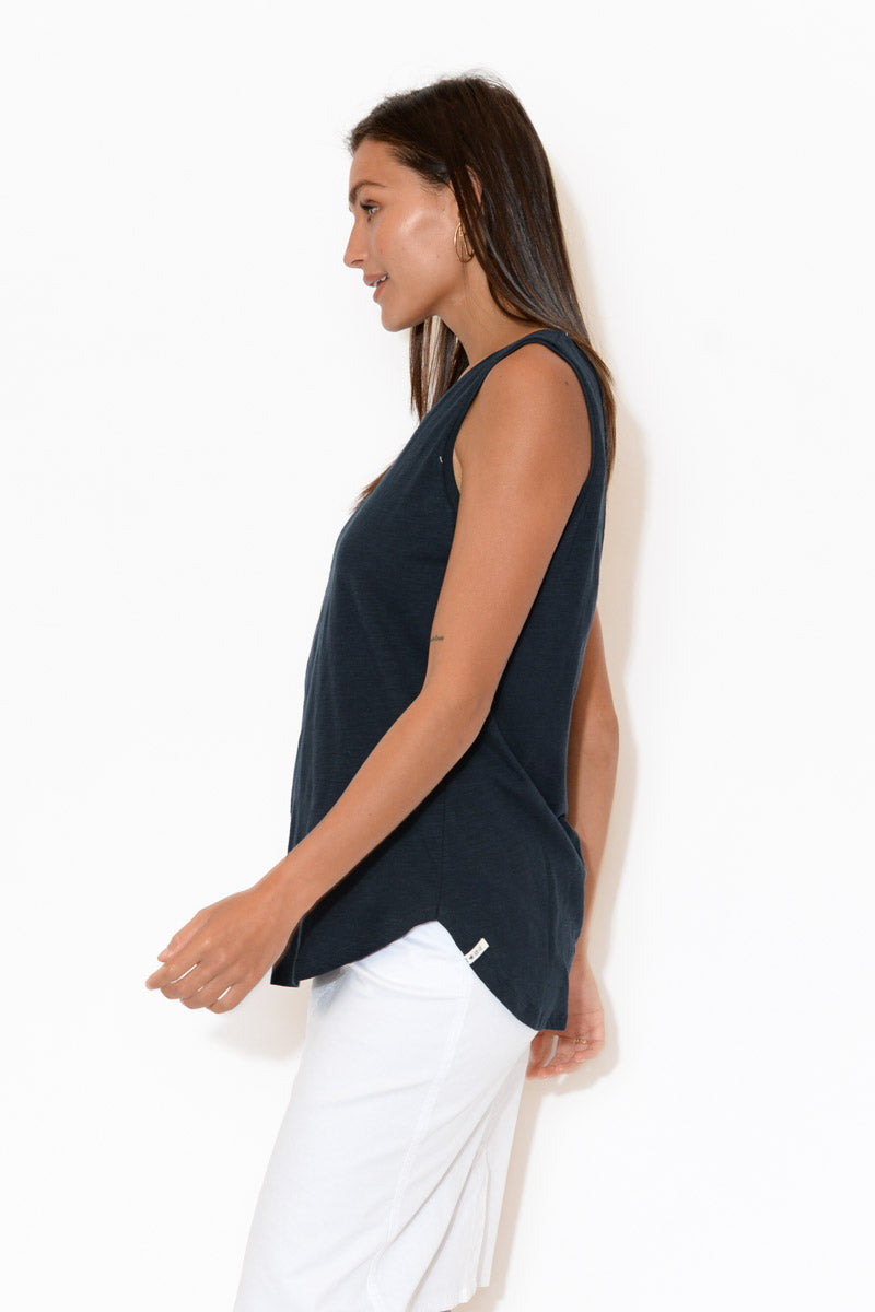 Navy Cotton Scoop Tank