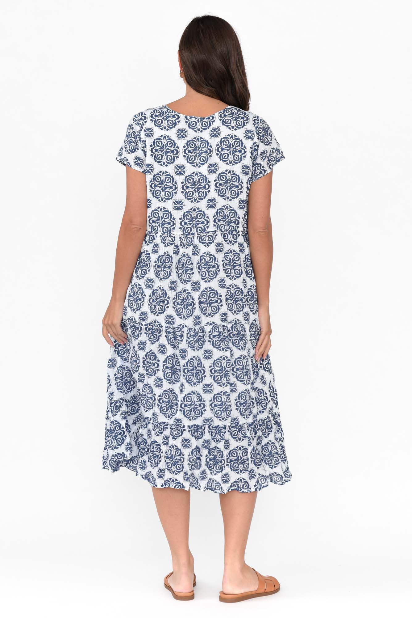 Carmen Navy Fiesta Crinkle Cotton Dress