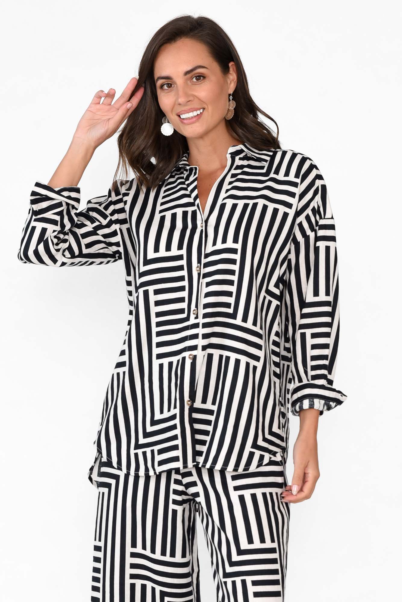Bauhaus Navy Stripe Linen Blend Shirt
