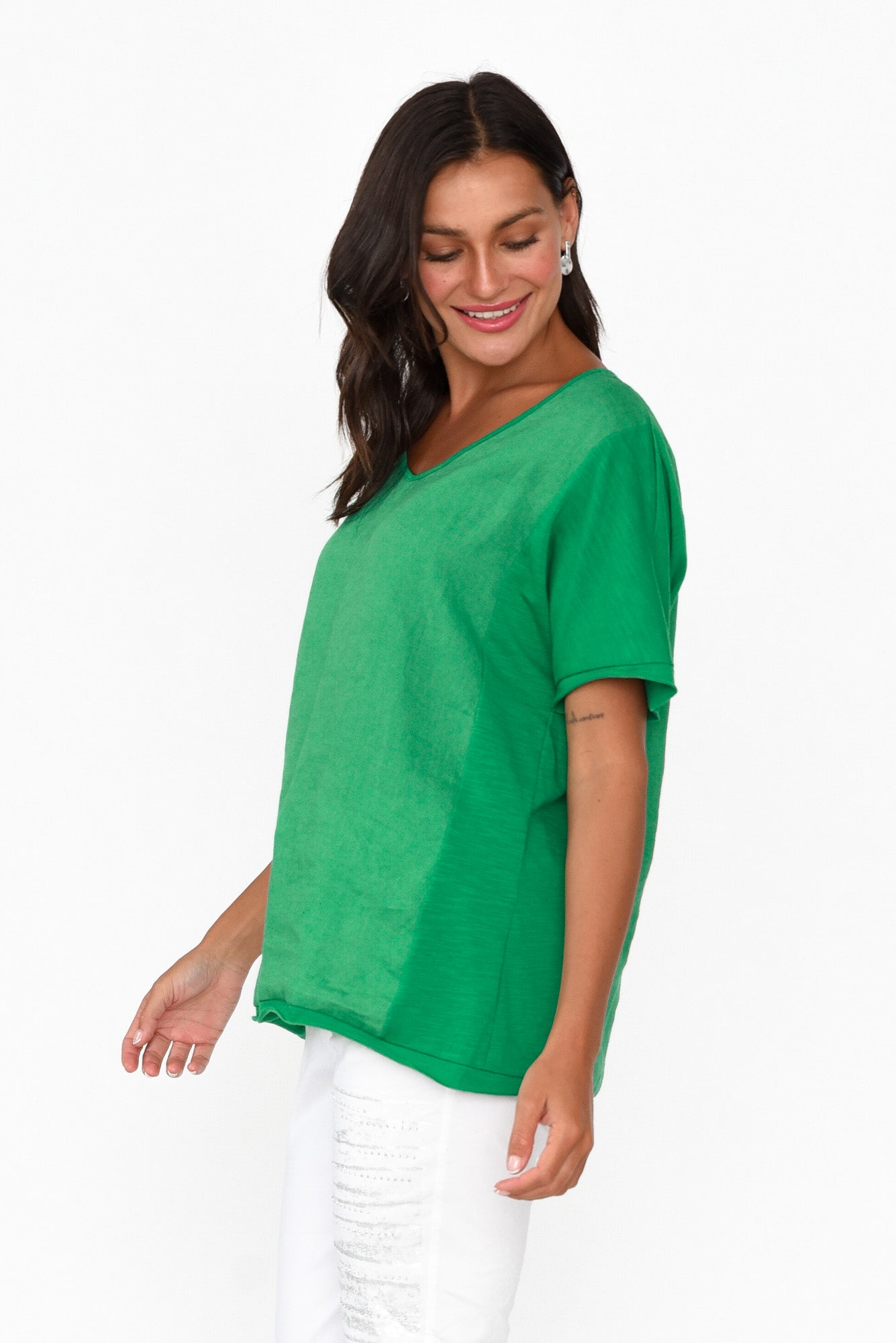 Ishana Green Linen Cotton Top