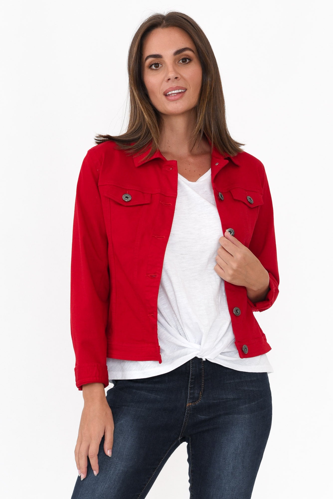 Danielle Red Stretch Jean Jacket