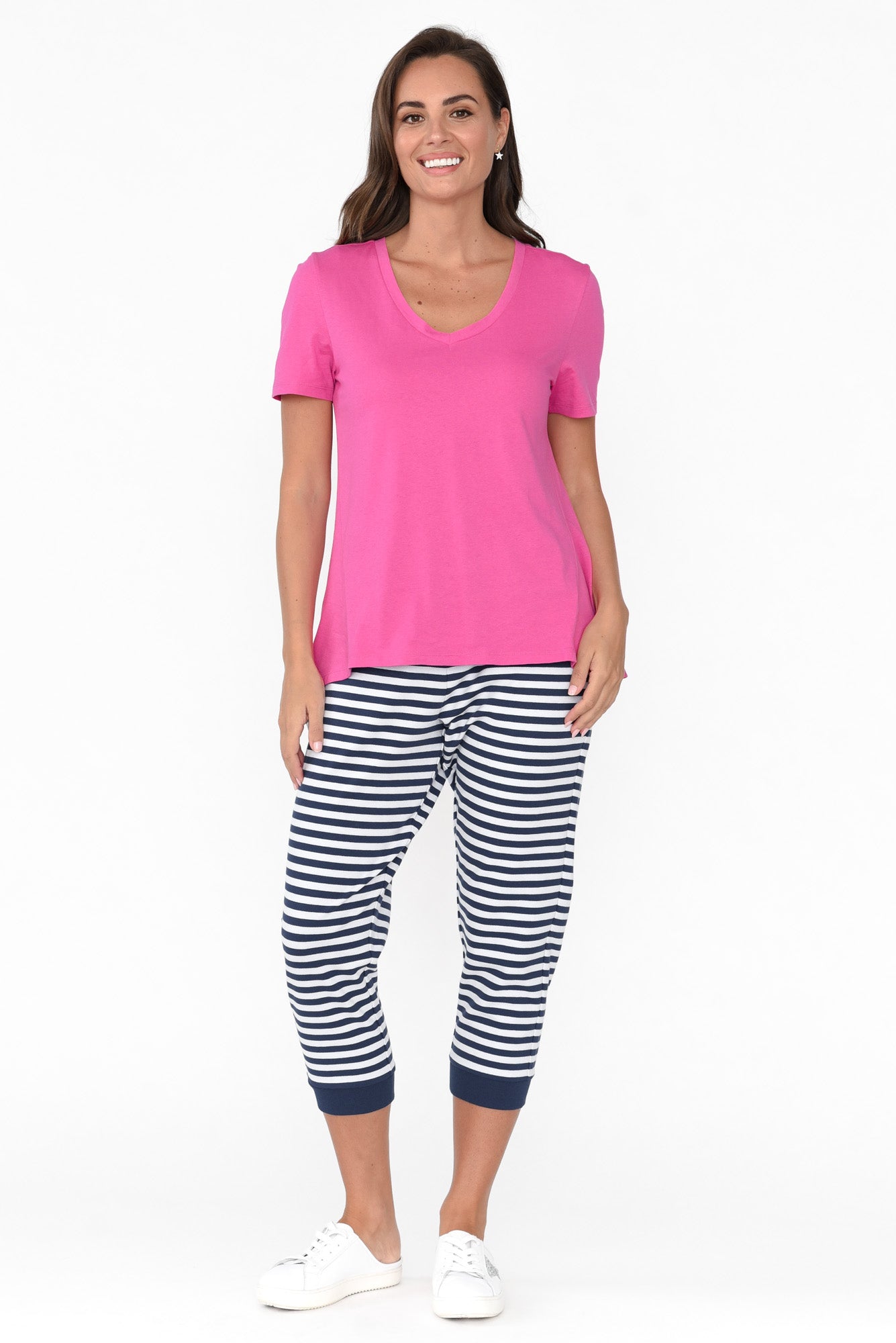 Tasha Navy Stripe Cotton Blend Jogger Pant