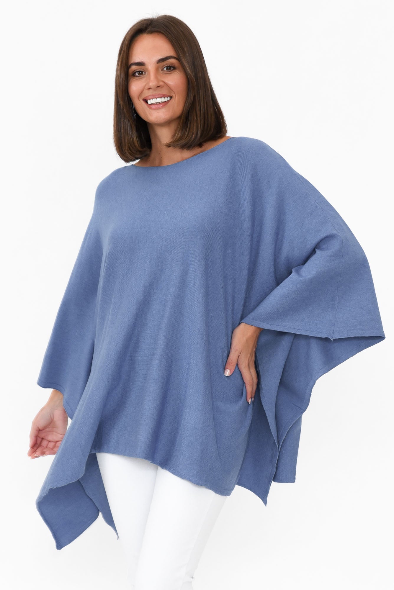 Timothy Blue Cotton Stretch Poncho