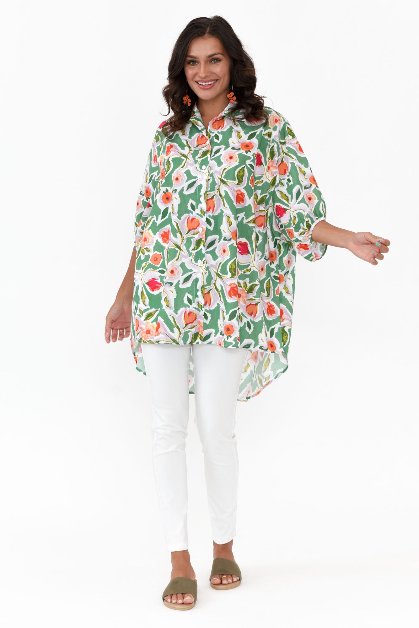 Sadie Green Blossom Cotton Tunic Top