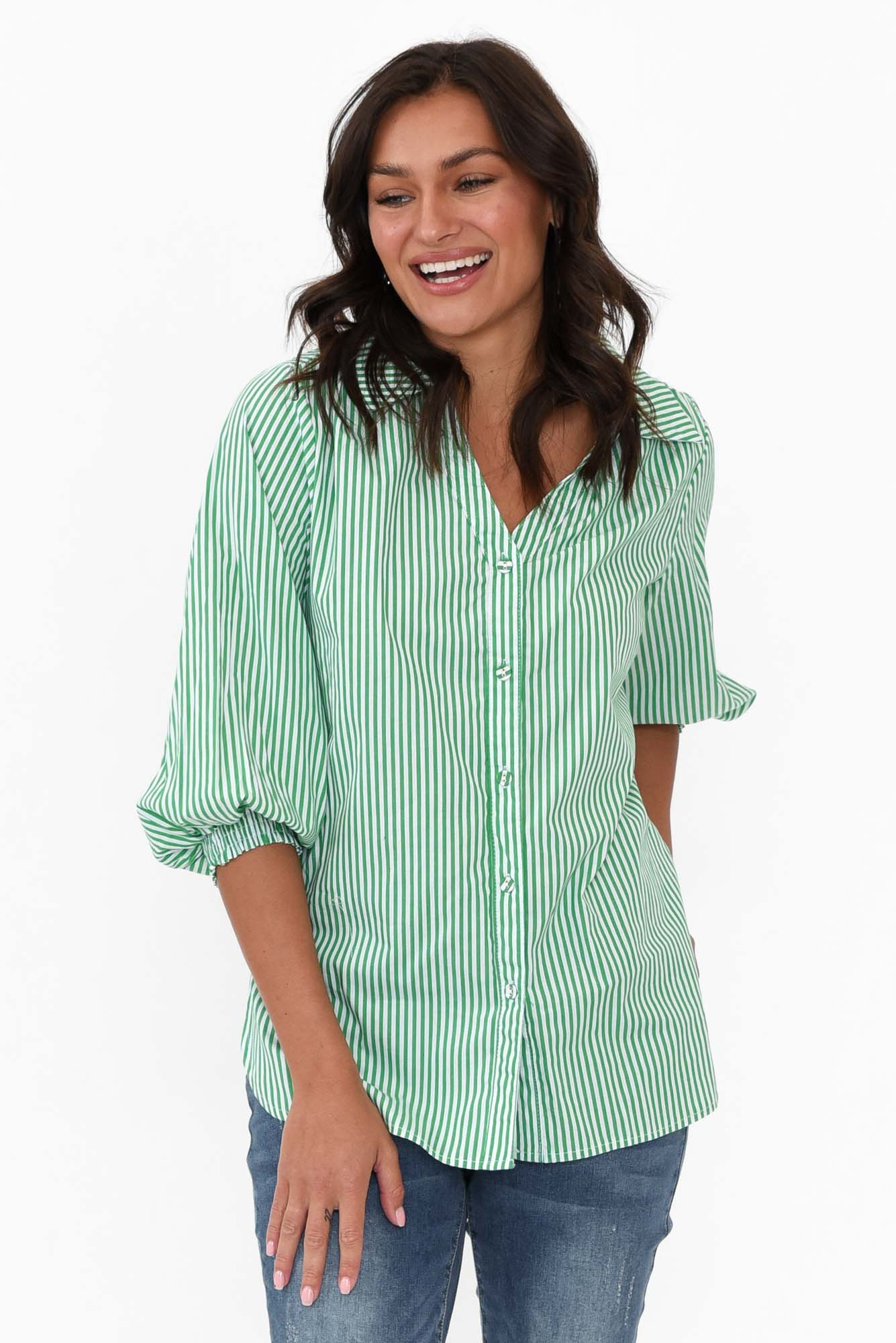 Troy Green Stripe Cotton Shirt