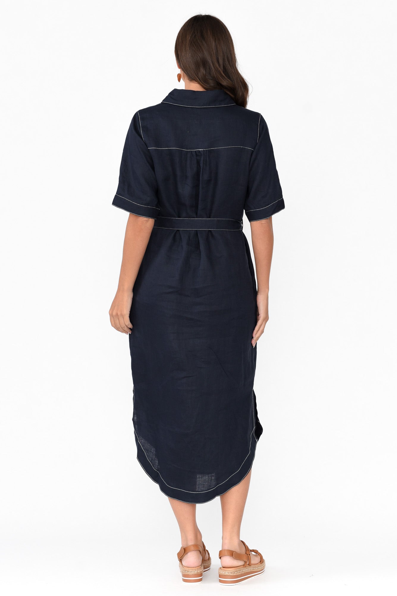 Alaska Navy Linen Shirt Dress