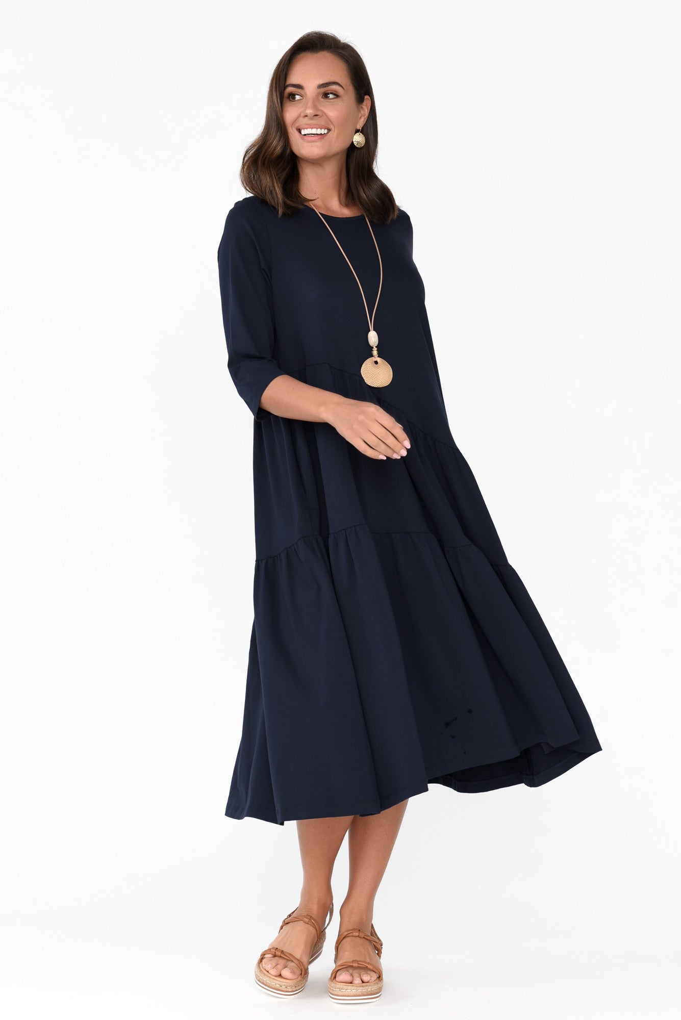 Masie Deep Navy Diagonal Gathered Dress
