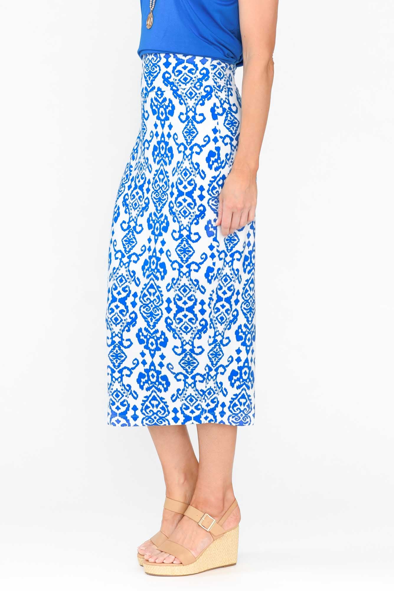 Blue Ikat Bamboo Maxi Tube Skirt