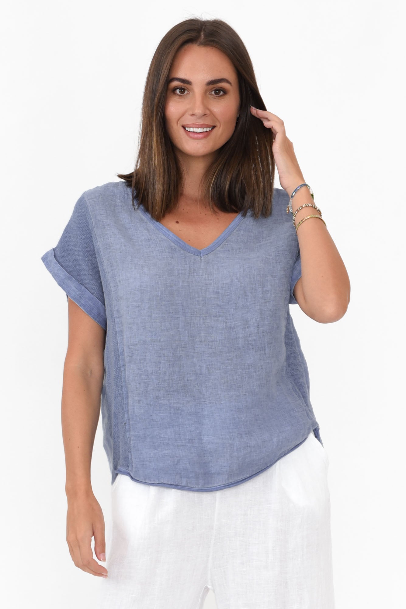 Dorian Steel Linen Cotton Top