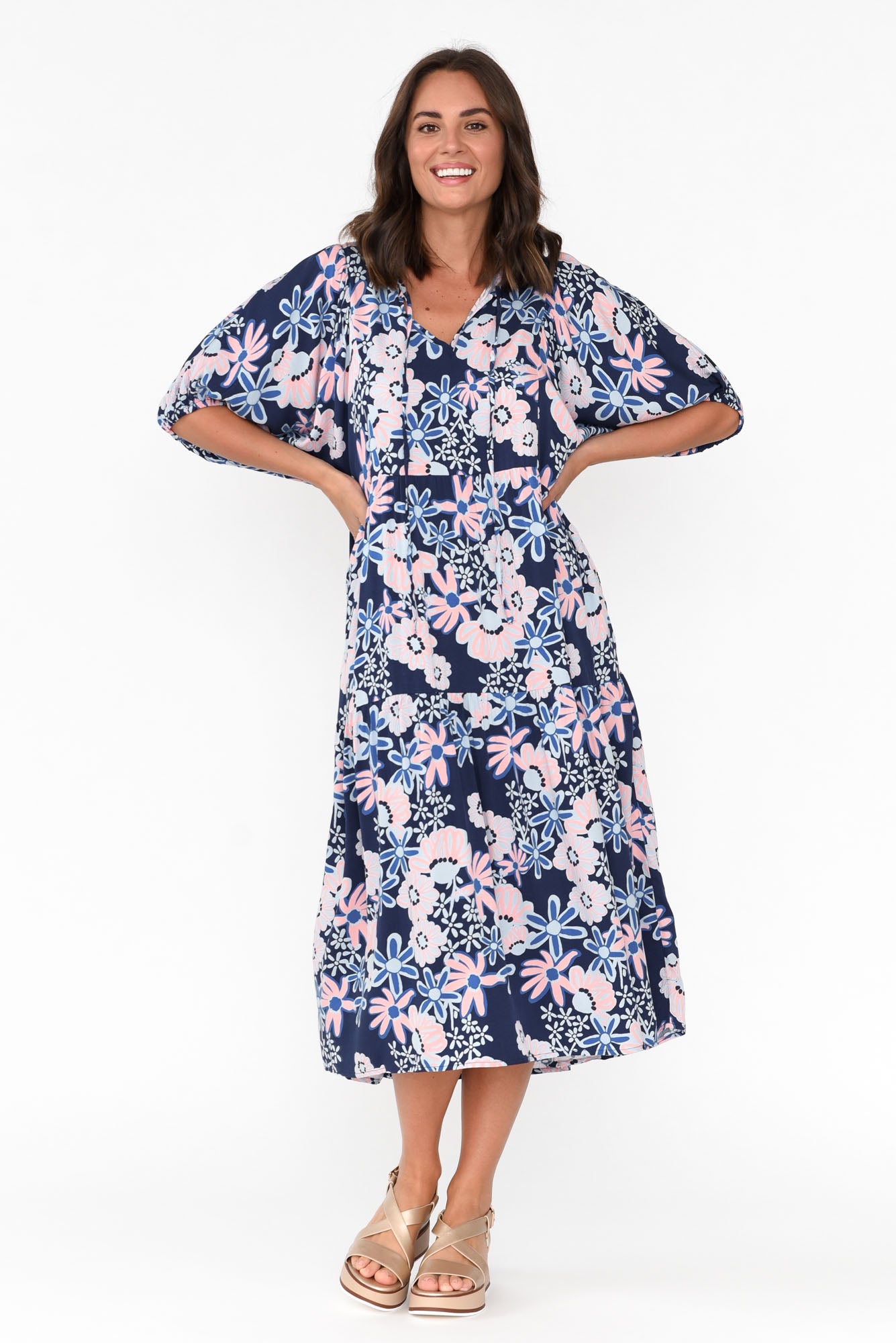 Rima Navy Floral Midi Dress