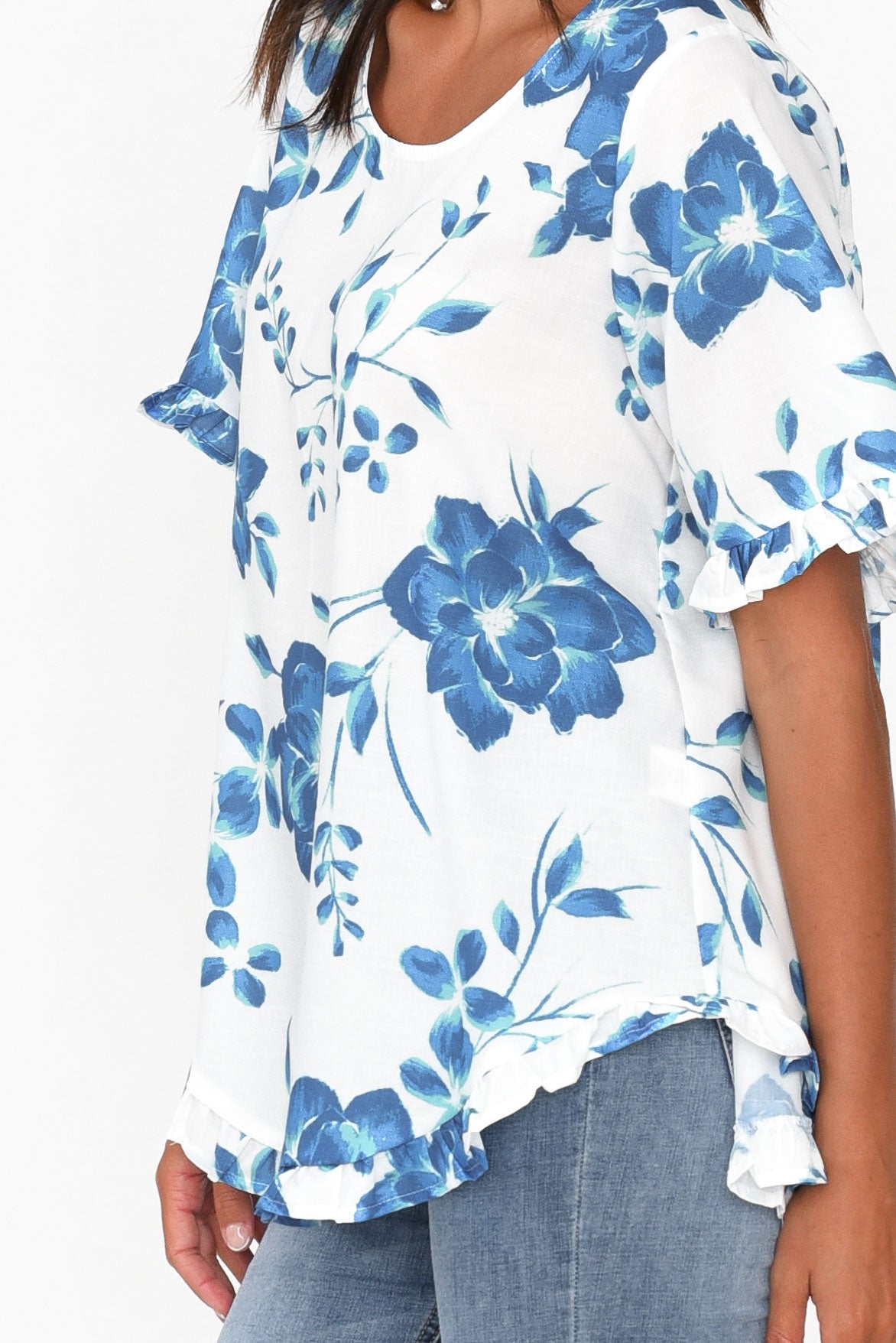 Perrin Blue Floral Ruffle Top