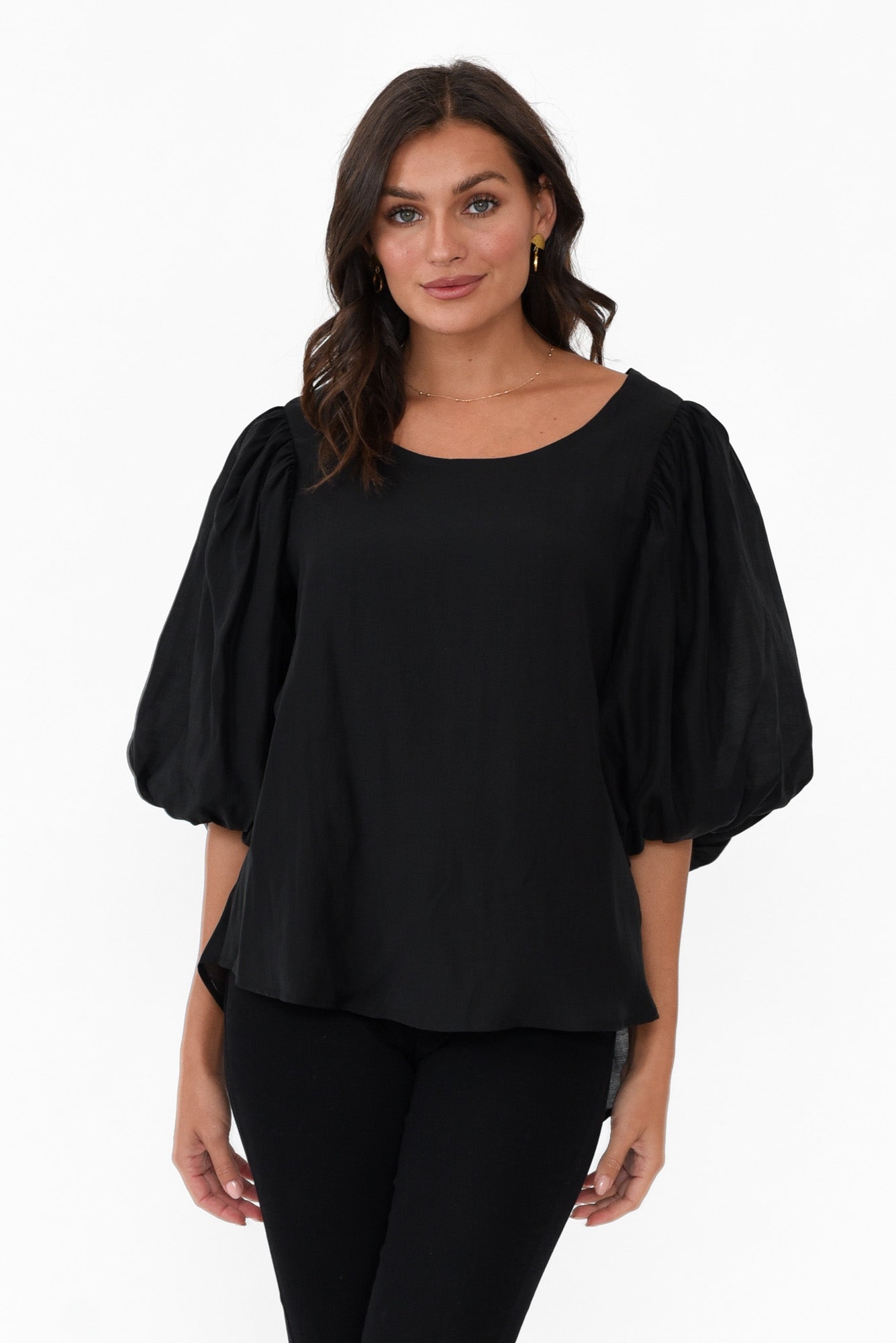 Gallagher Black Cotton Puff Sleeve Top