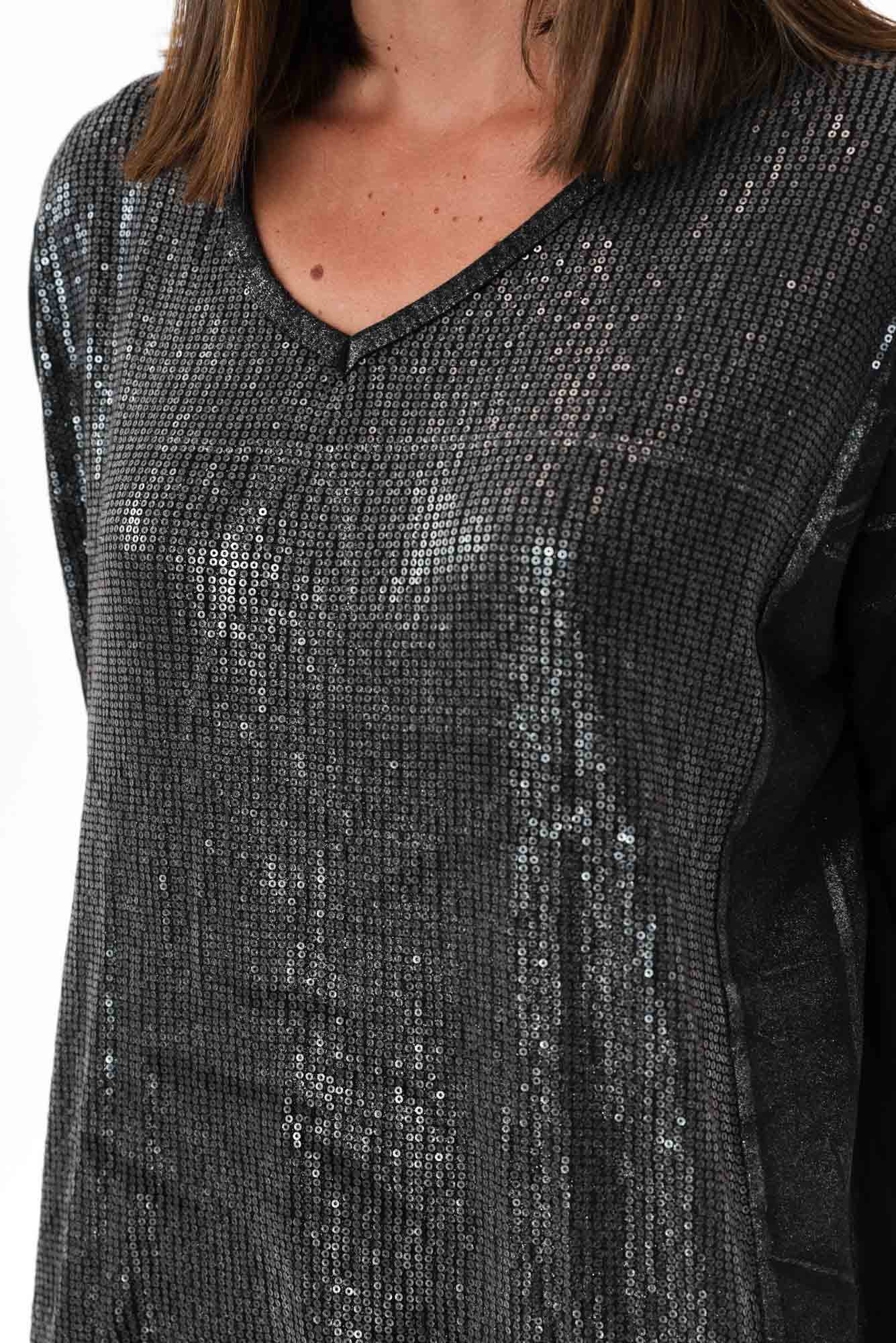 Willard Black Cotton Sequin Top