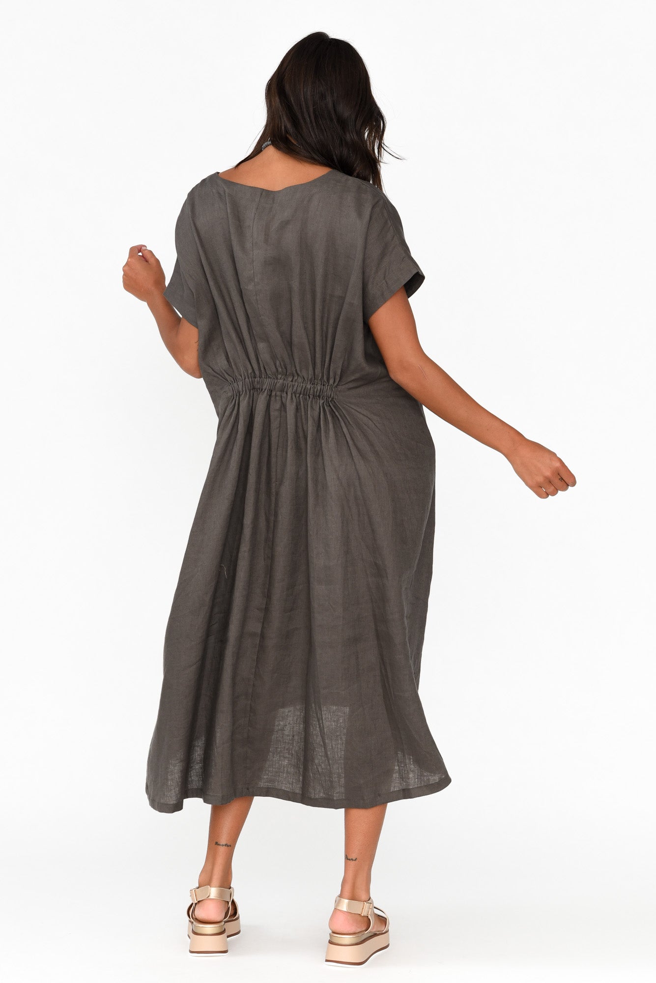 Zeffie Charcoal Linen Pocket Dress
