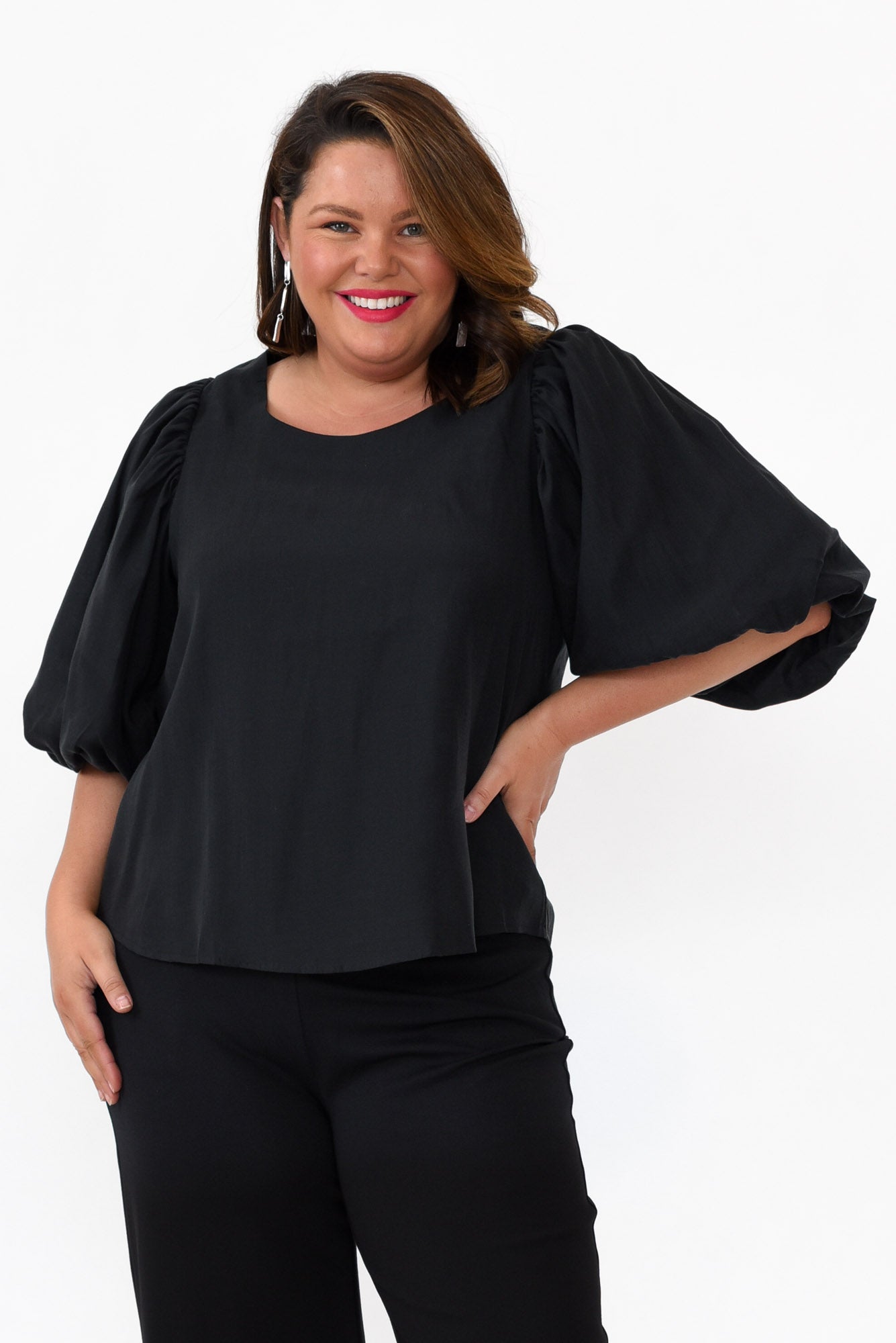Gallagher Black Cotton Puff Sleeve Top