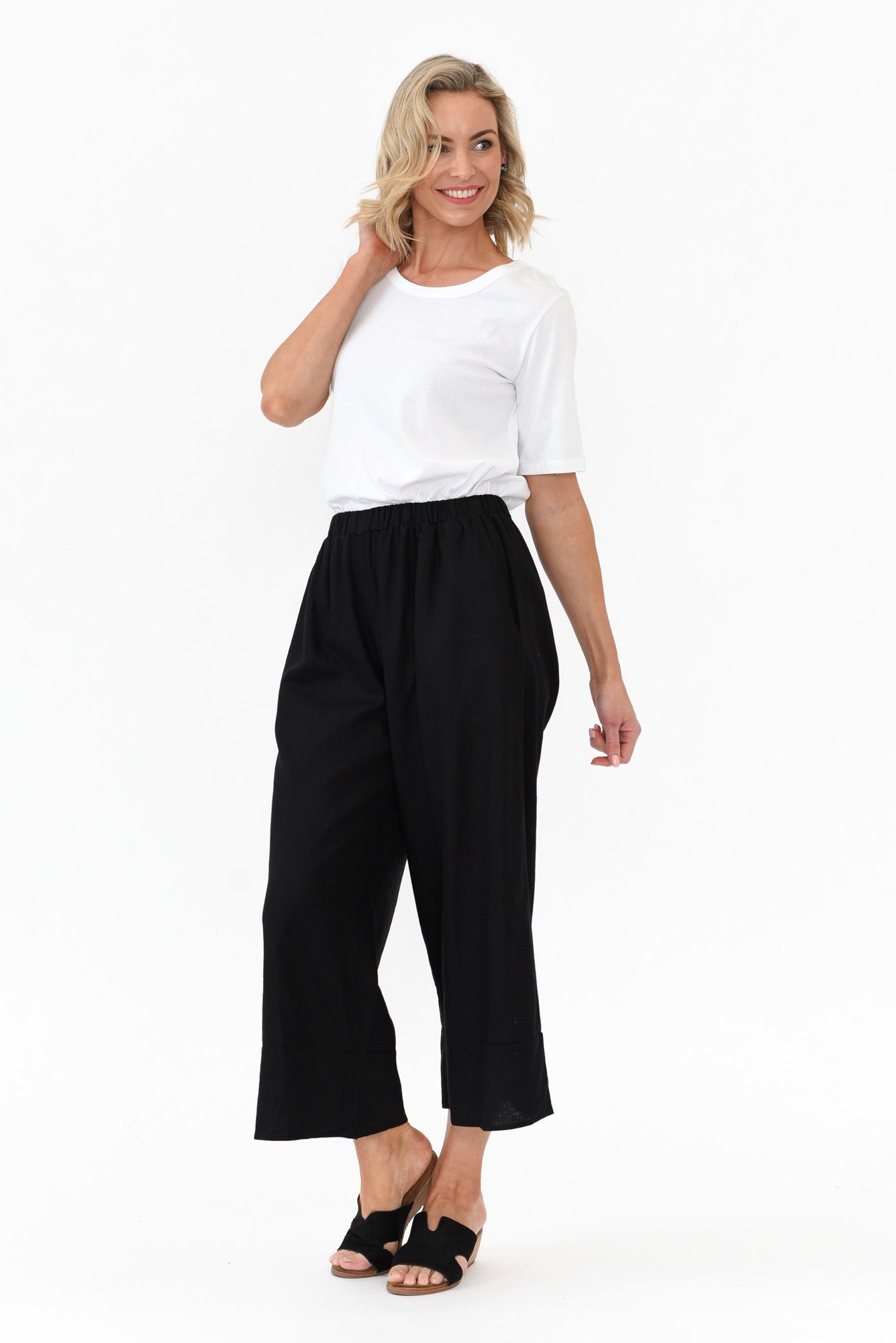 Colleen Black Linen Wide Leg Pant