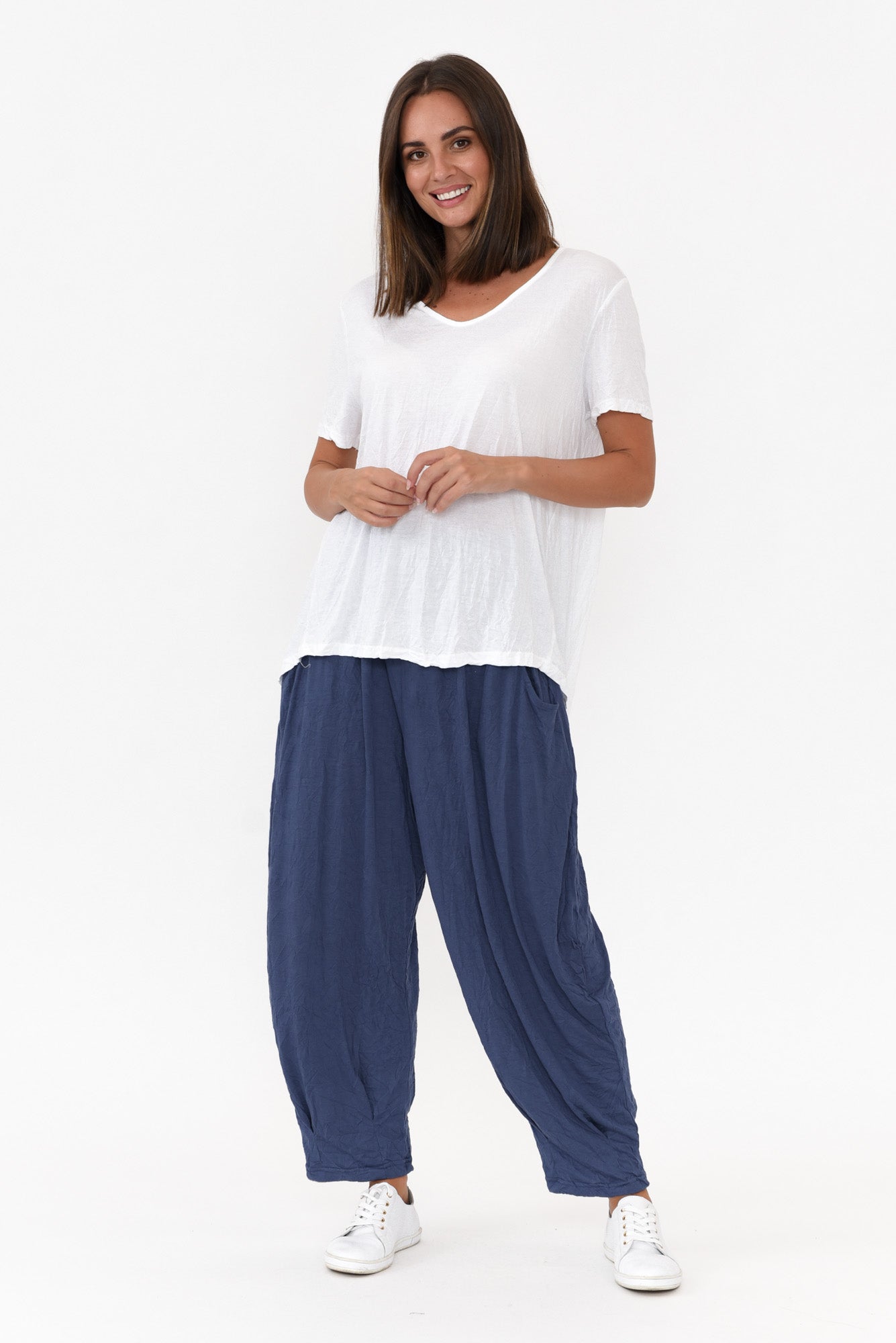 Marley White Crinkle Cotton Short Sleeve Top