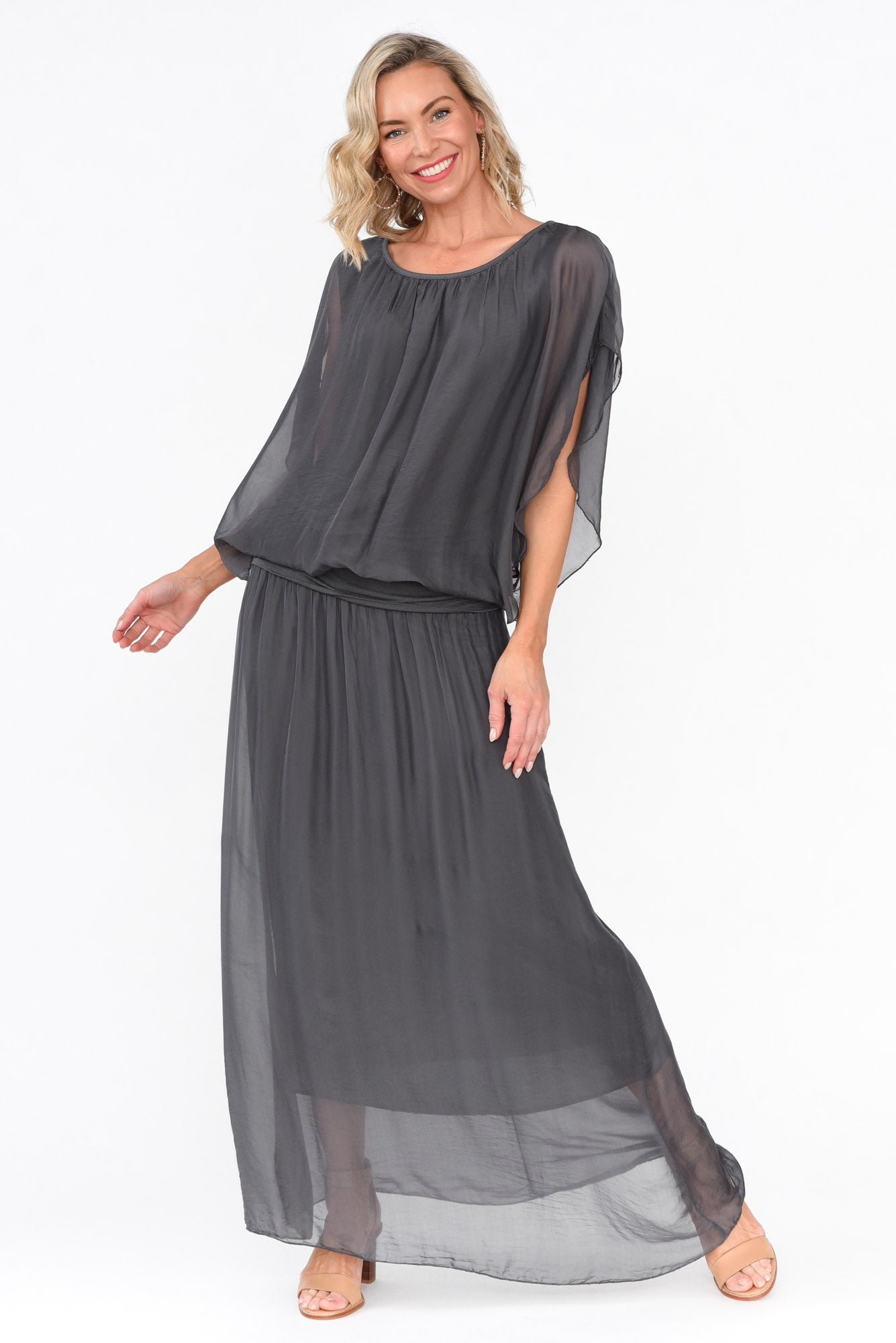 Evaline Charcoal Silk Layer Top